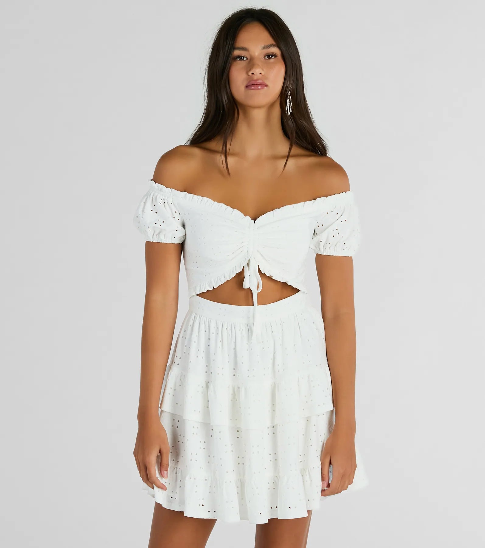 Catch A Cutie Short Sleeve Cutout Eyelet Skater Dress