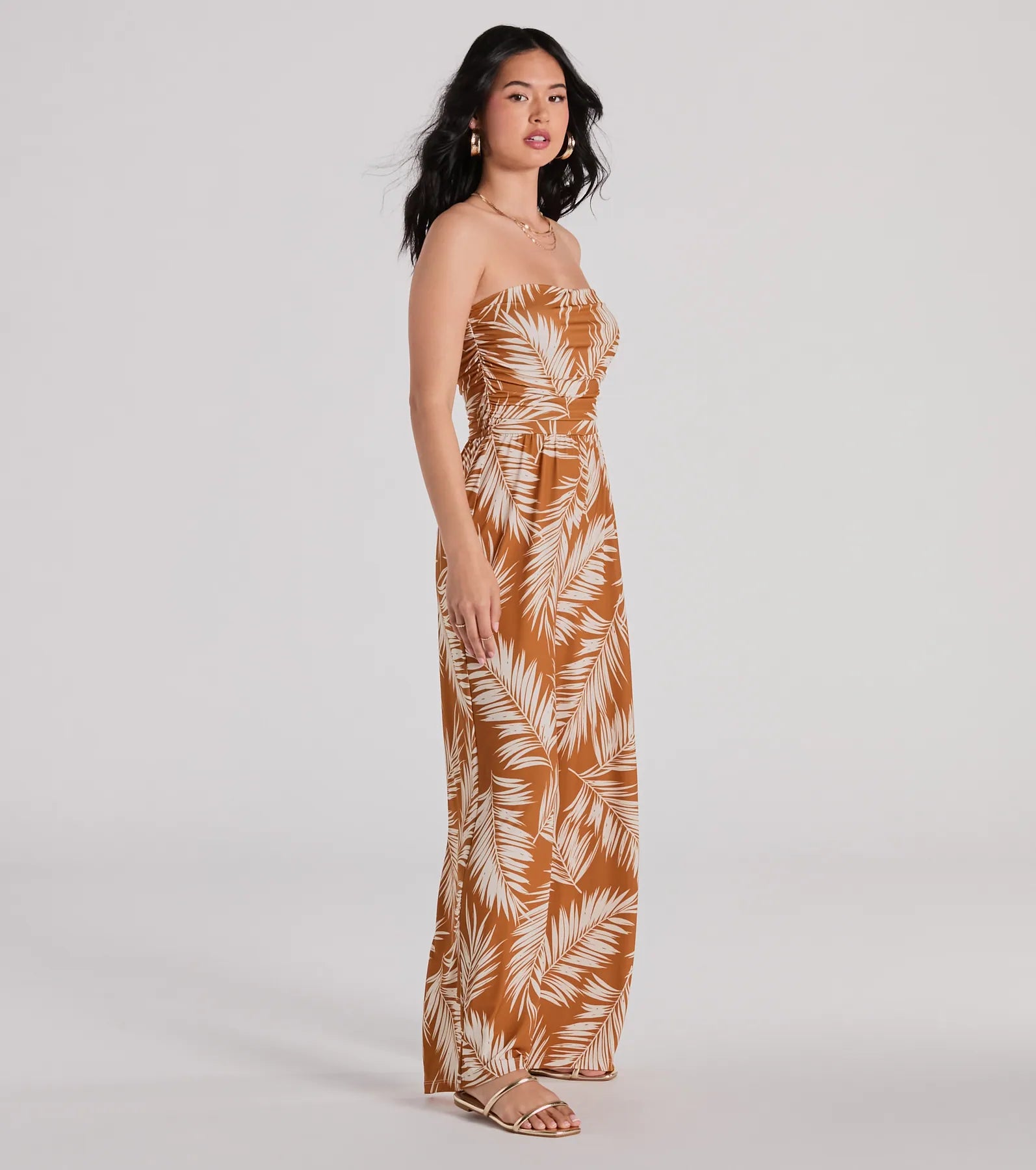 Prep For Paradise Strapless Tropical Jumpsuit