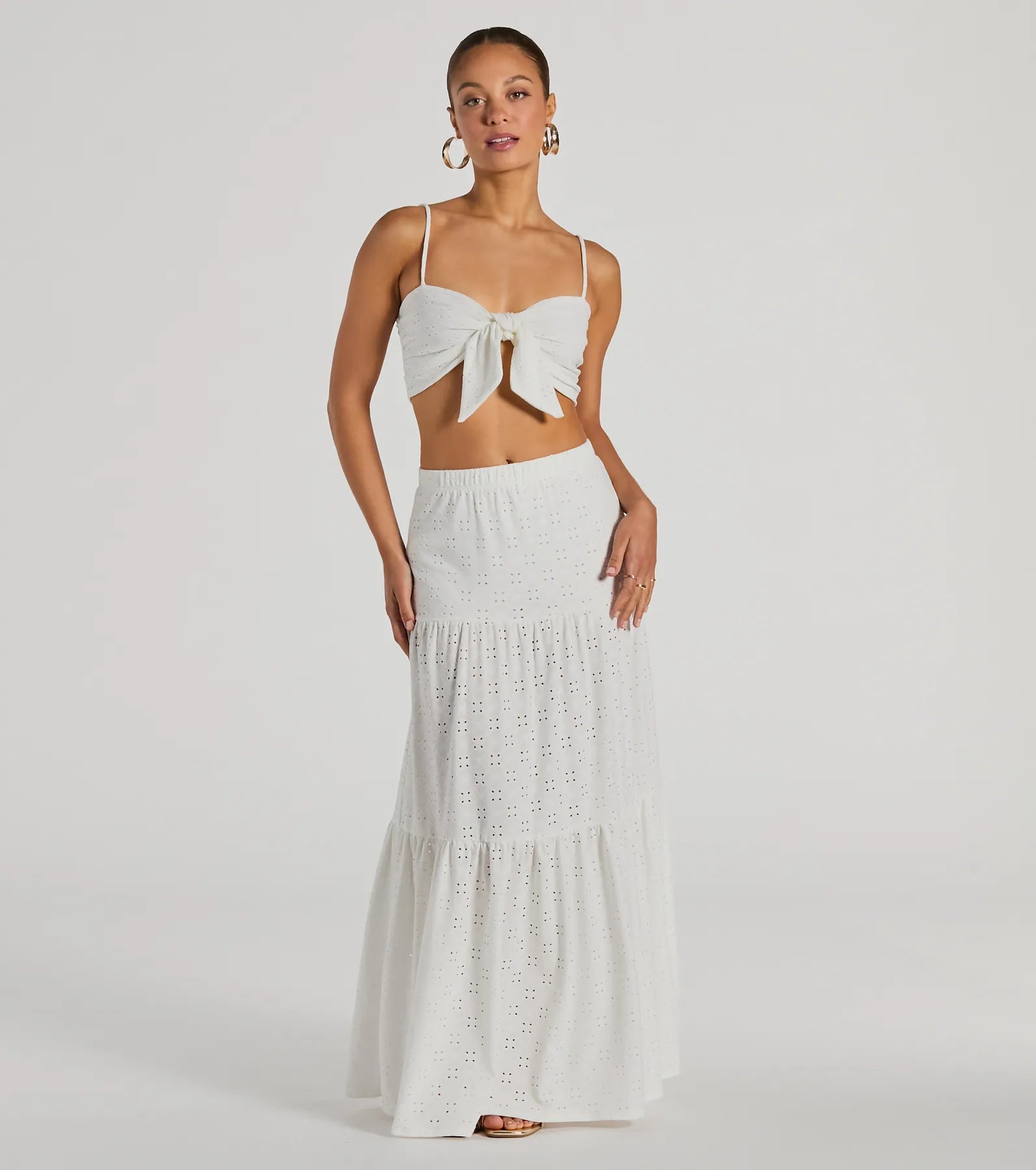 Vibe Of Summer Tie Front Eyelet Crop Top