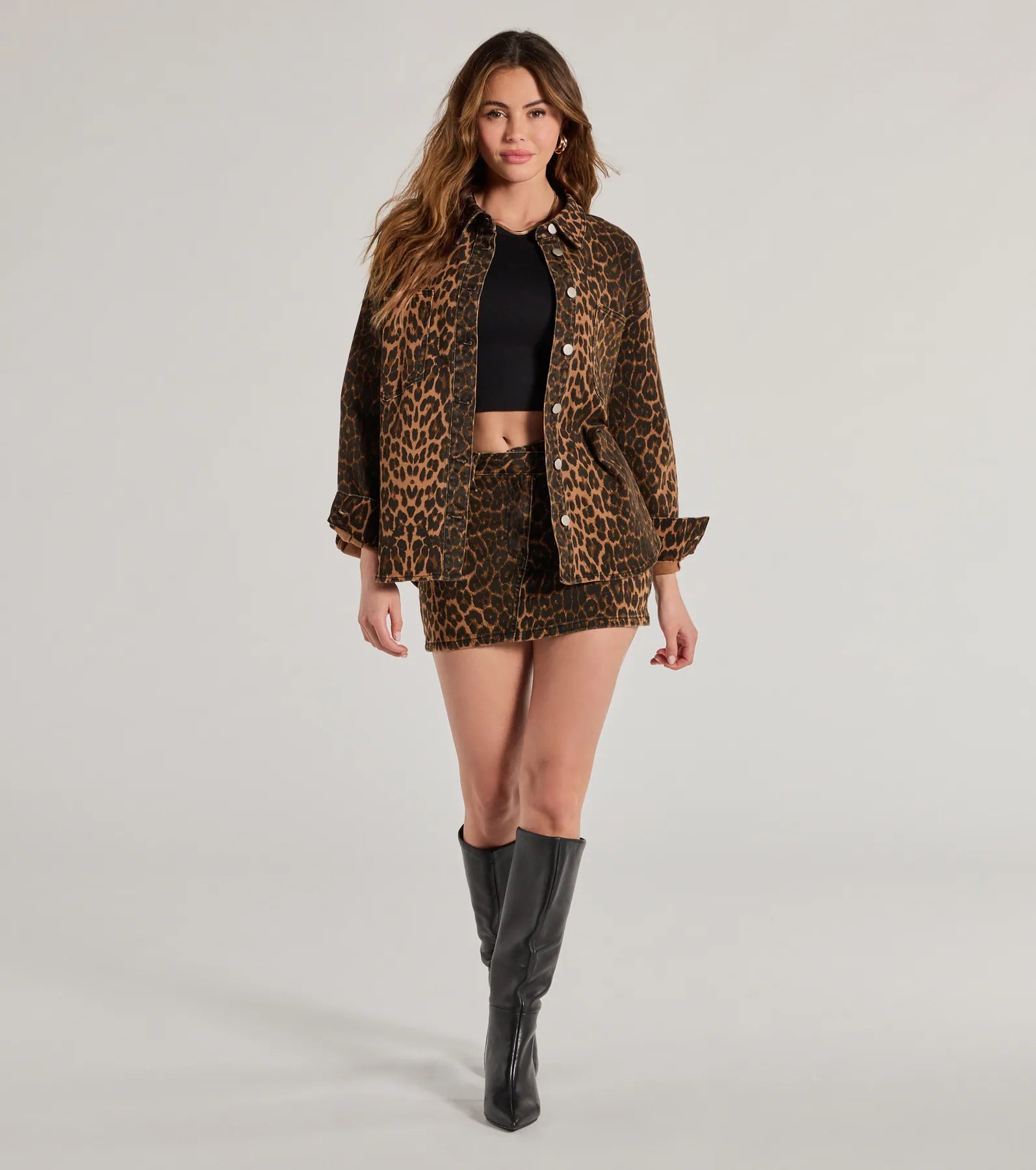 Feeling Fierce Leopard Print Denim Shacket