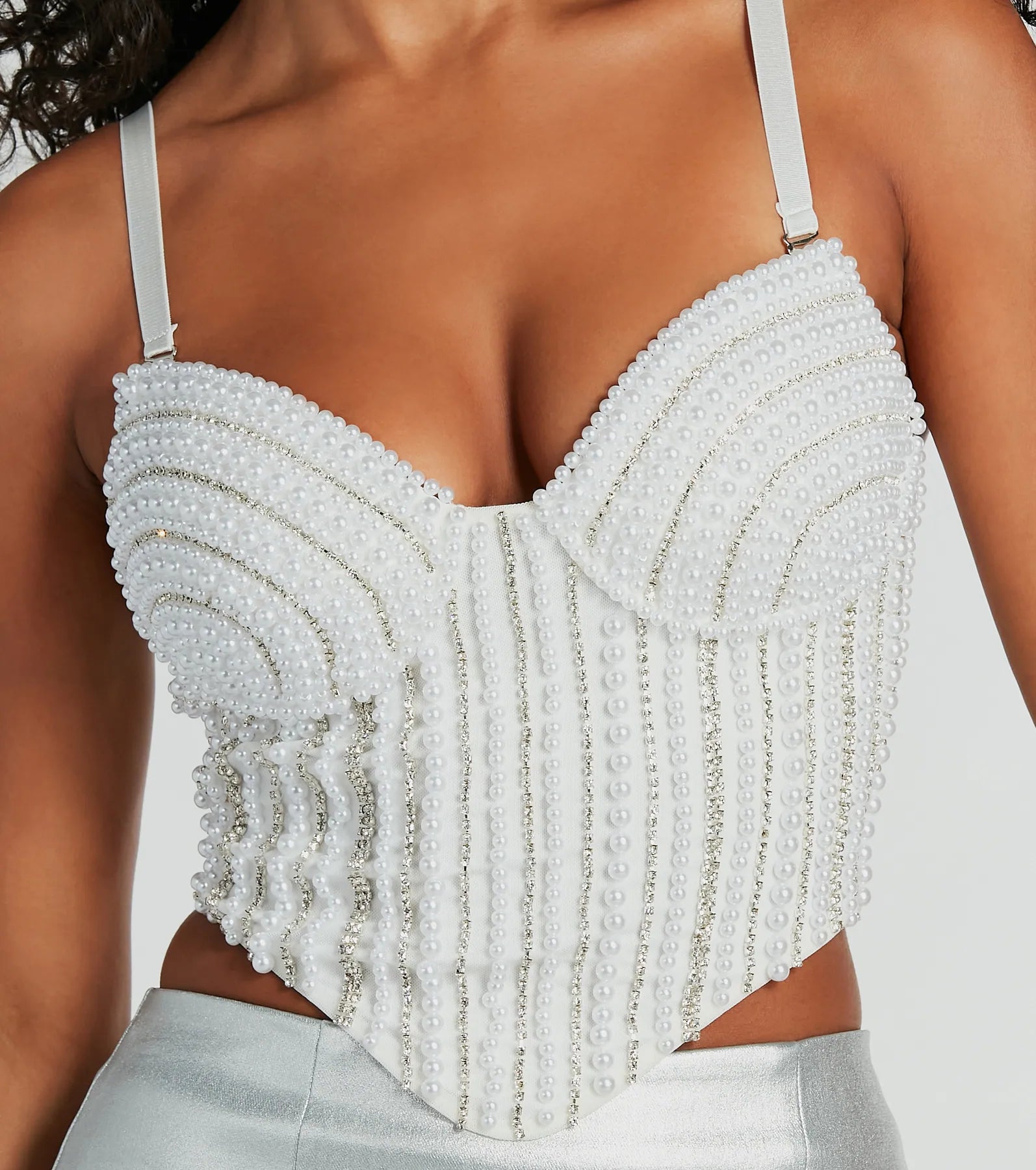 Feeling Bold Faux Pearl Rhinestone Bustier