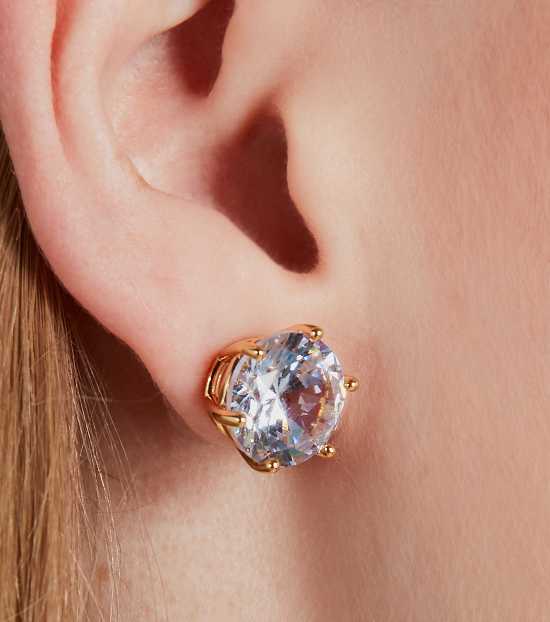 Luxe 14K Gold Plated Cubic Zirconia Stud Earrings