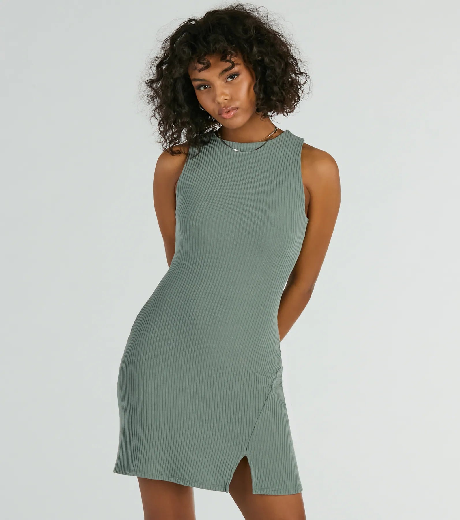 Note To Self Ribbed Knit A-Line Mini Dress