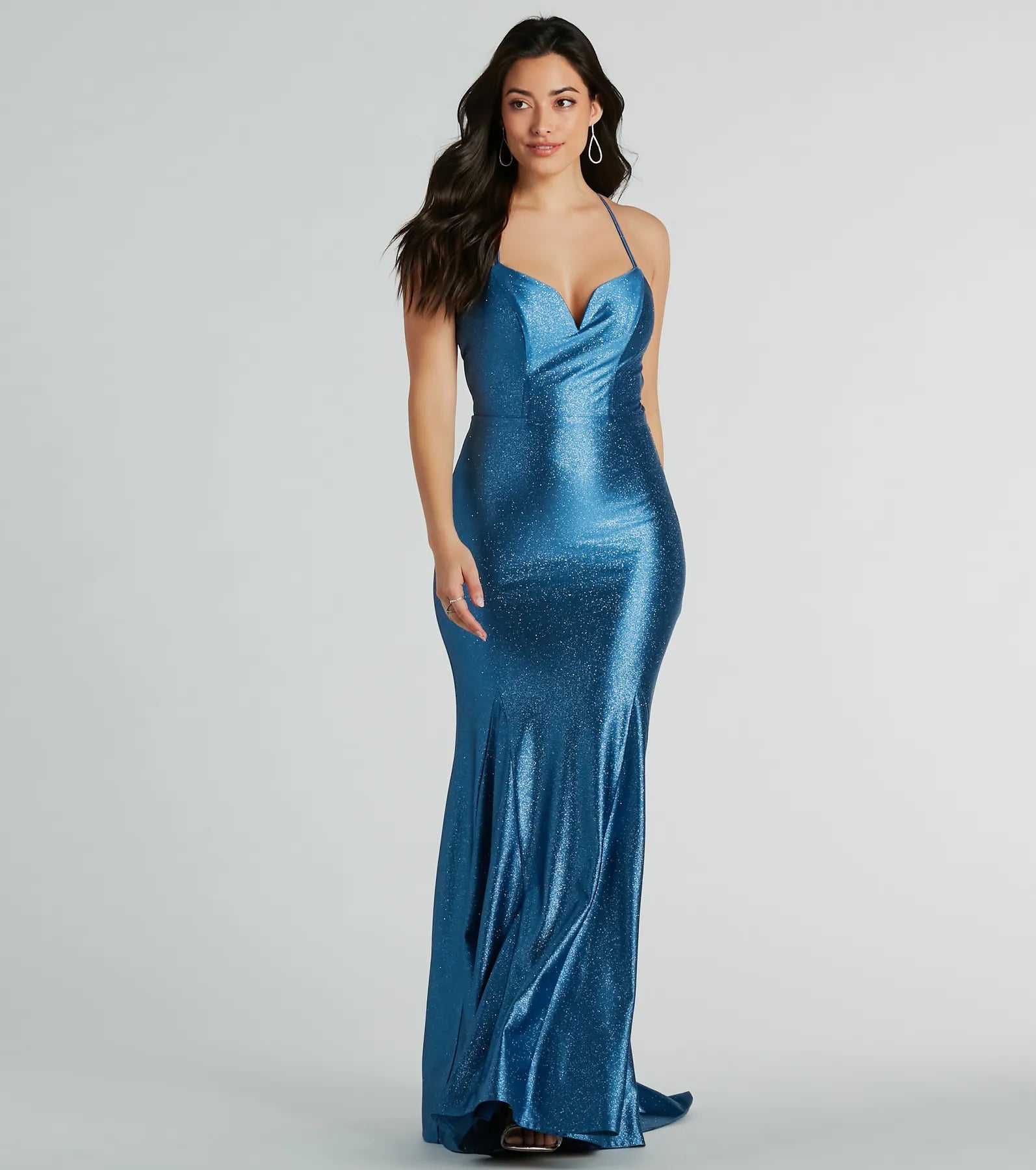 Mindy Strappy Back Mermaid Satin Glitter Dress