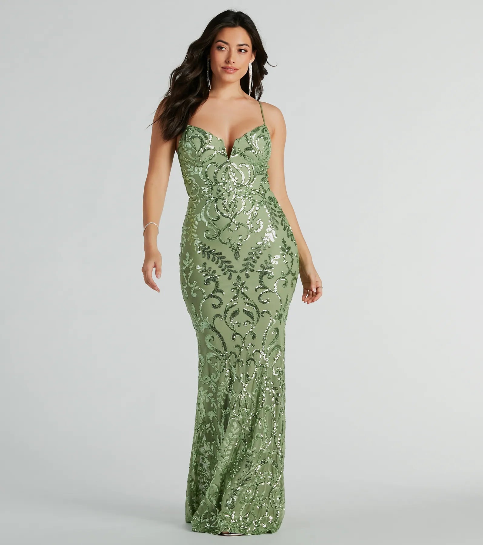 Julissa V-Neck Sequin Mesh Mermaid Dress