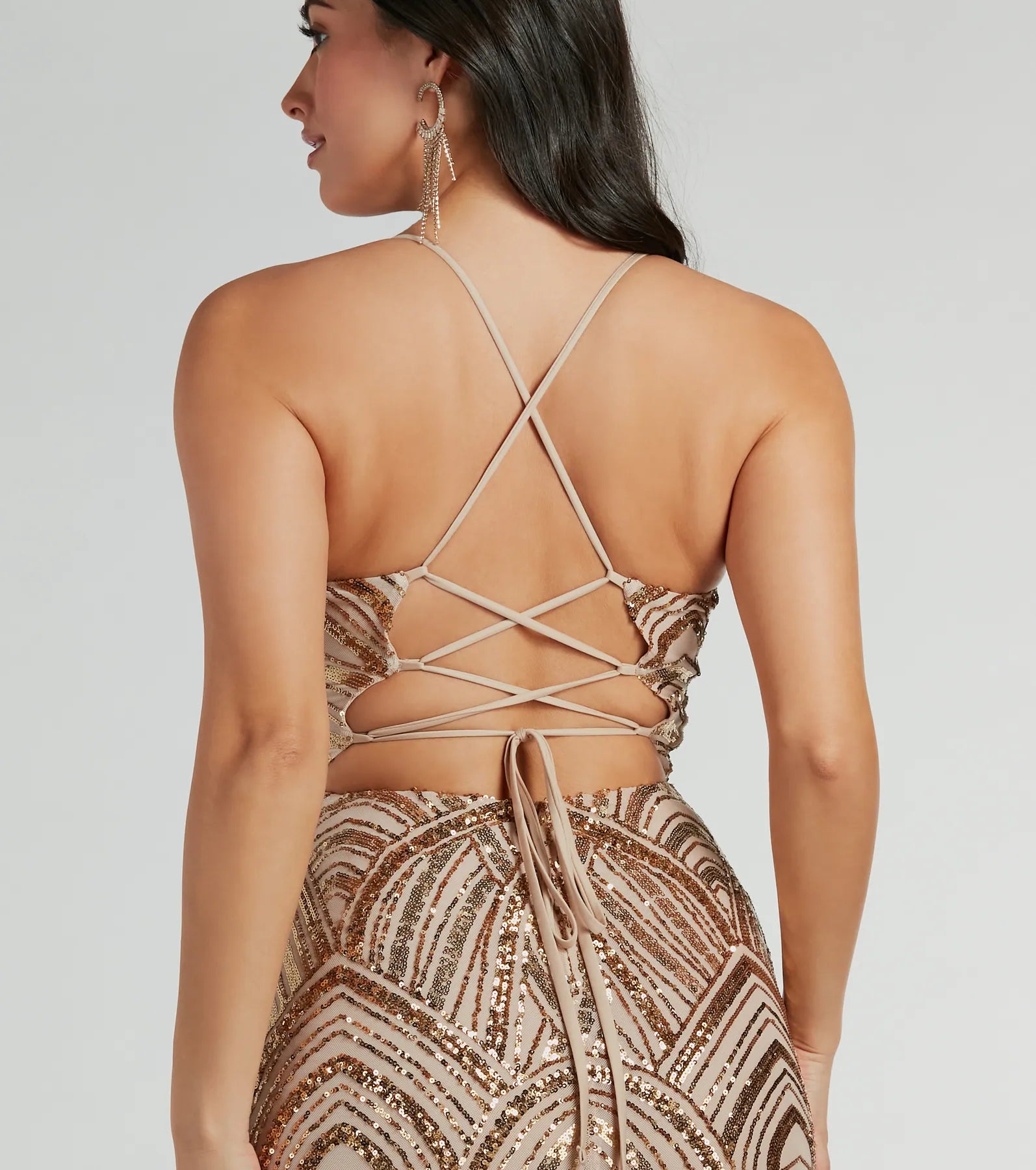 Francesca Lace-Up Mermaid Sequin Formal Dress