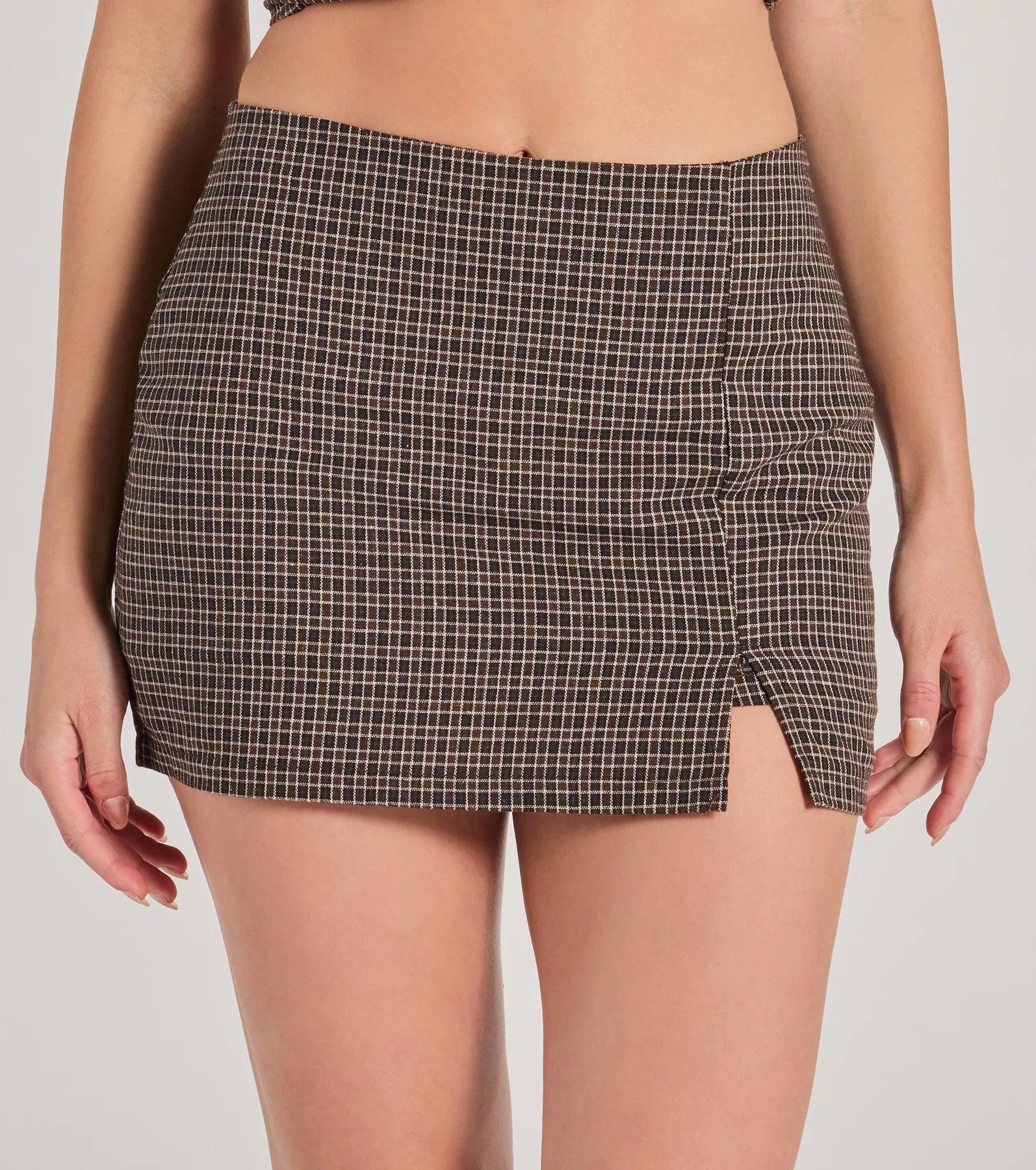 Fall For You High-Rise Plaid Slit Skort