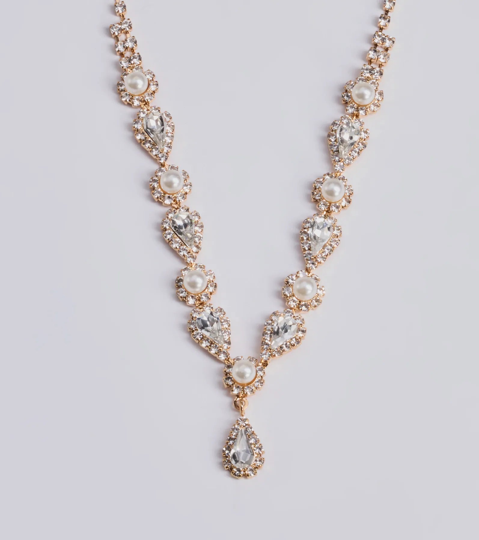 Luxe Elegance Rhinestone And Pearl Lariat Necklace Set