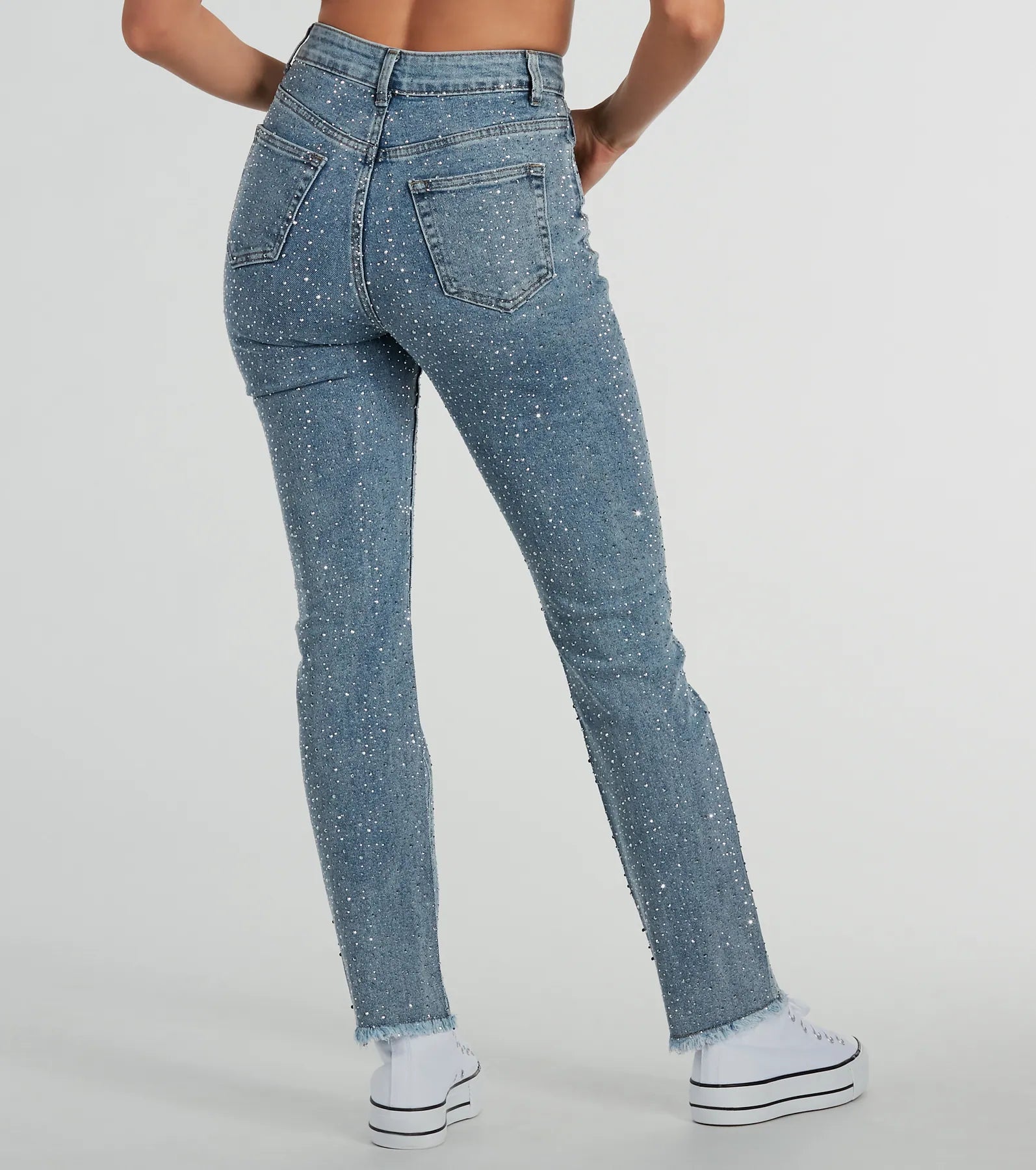 Glam Girlie Rhinestone High Waist Straight-Leg Jeans