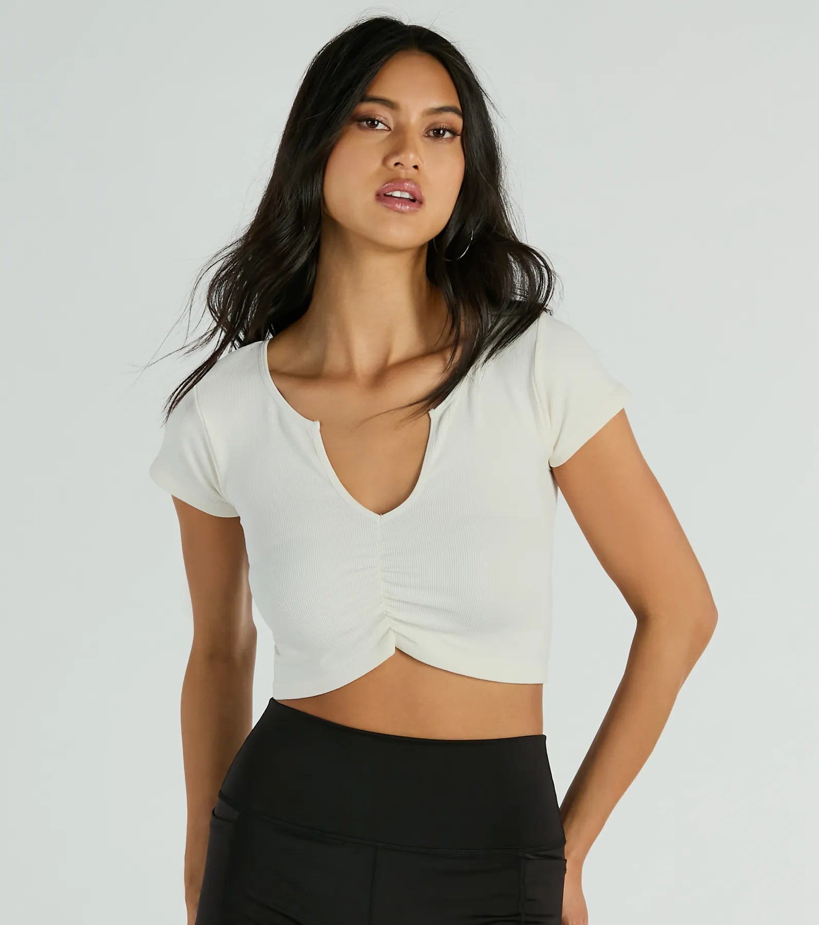 Sweetest Basic V-Neck Ruched Crop Top