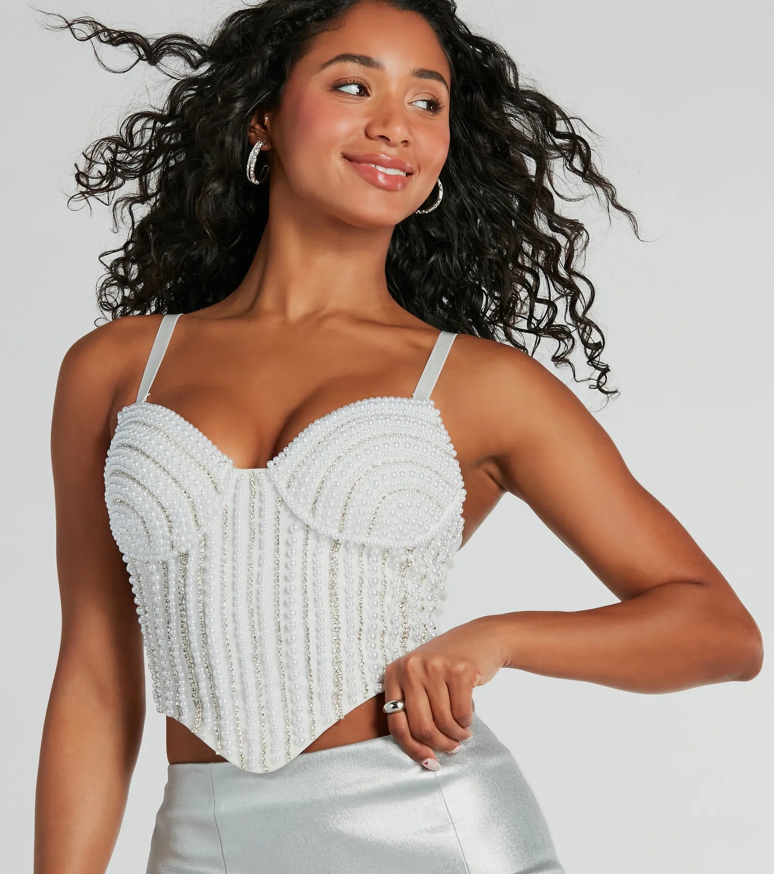 Feeling Bold Faux Pearl Rhinestone Bustier