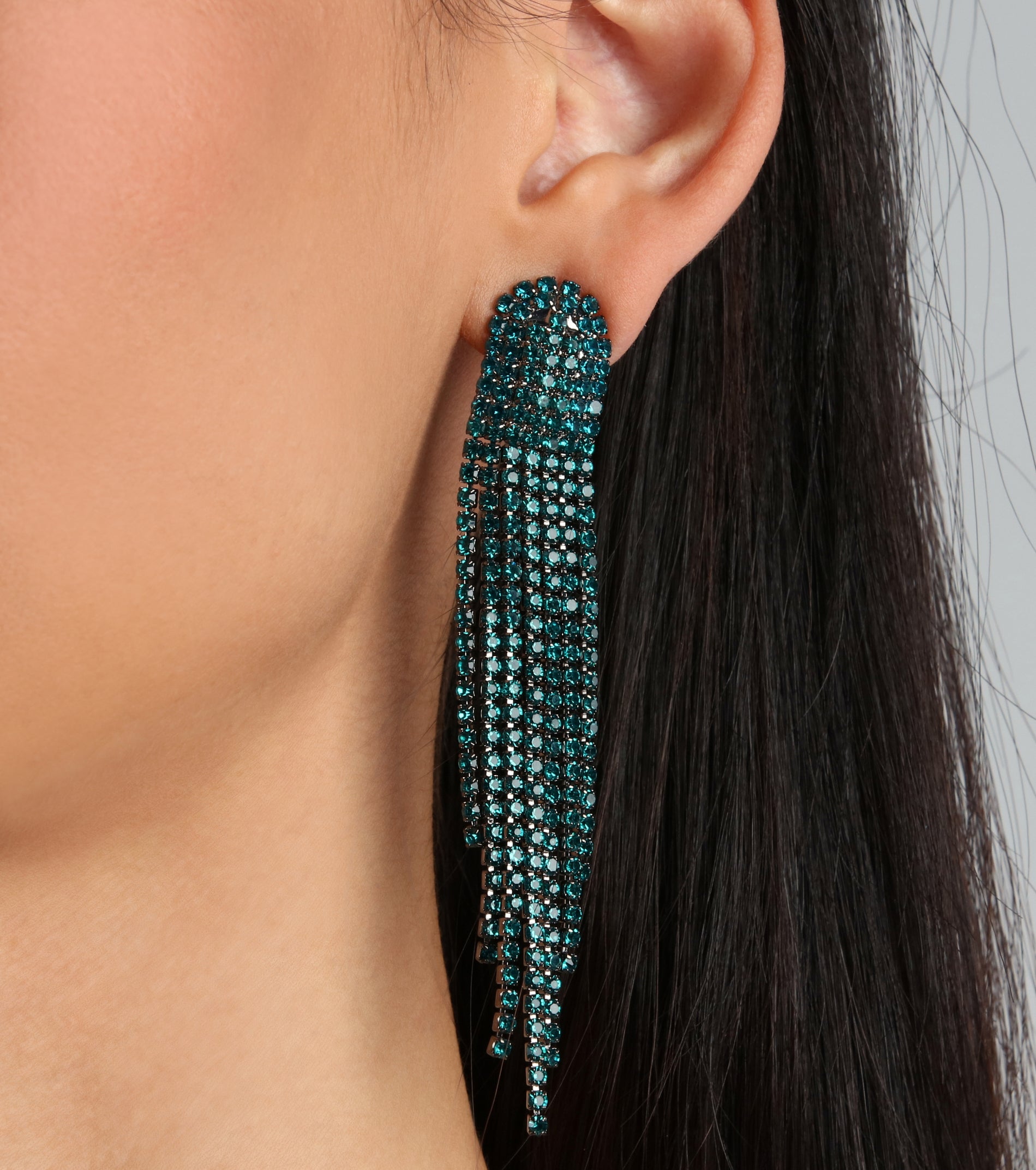 Draw Them In Rhinestone Fringe Earrings