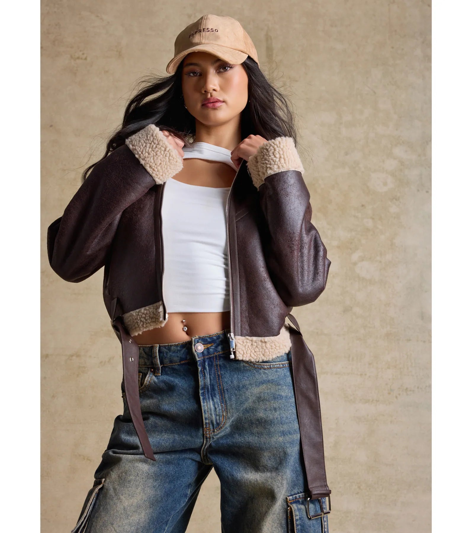 Cozy Sleek Faux Shearling Trim Moto Jacket