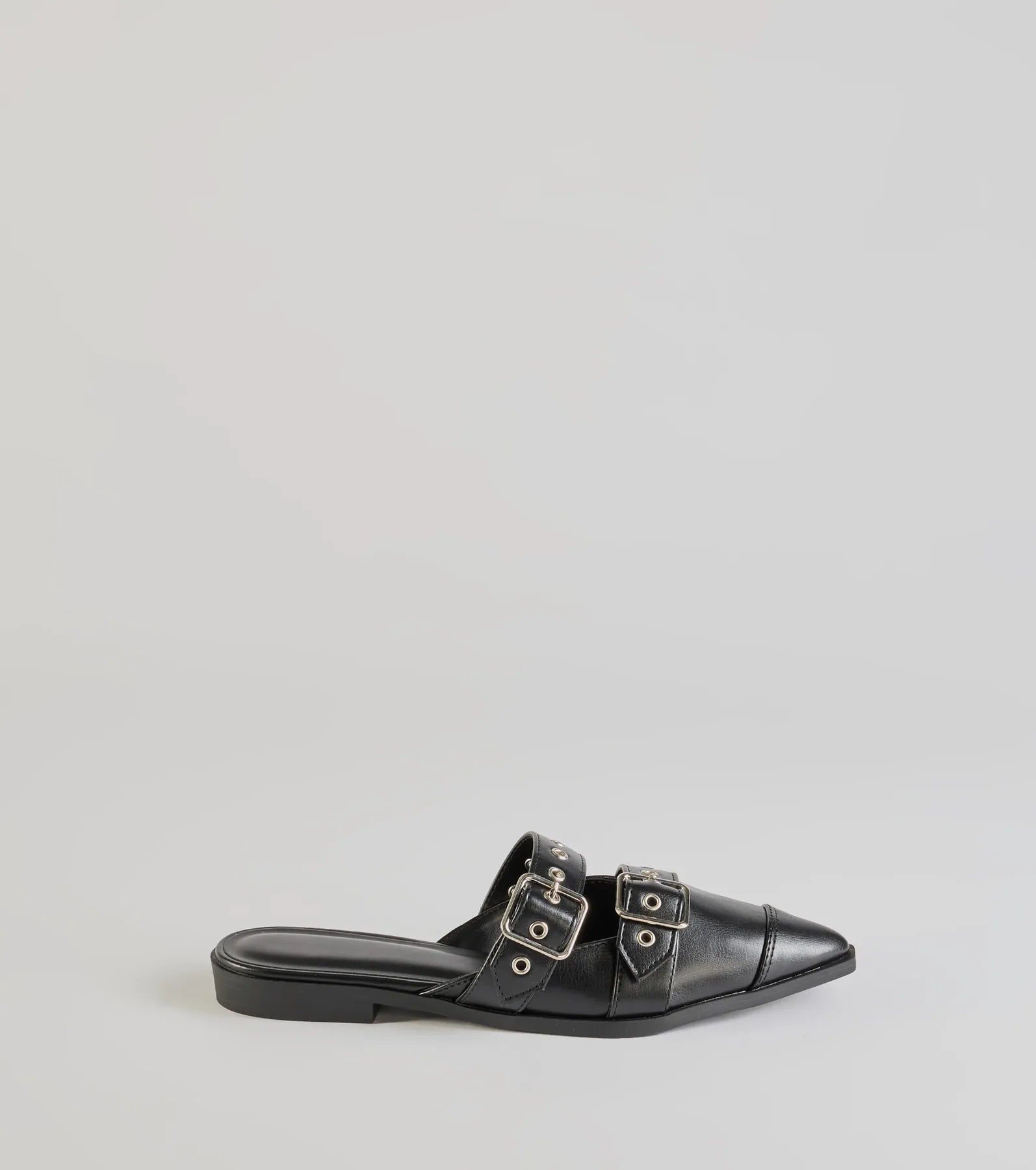 Edgy Flair Faux Leather Buckle Strap Flats