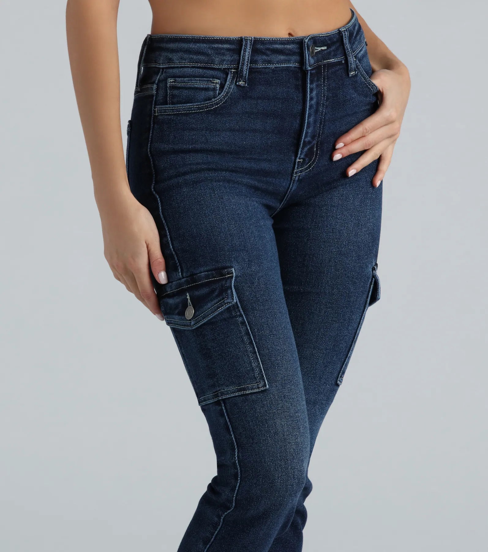 Keep It Real High-Rise Cargo Denim Skinny Jeans