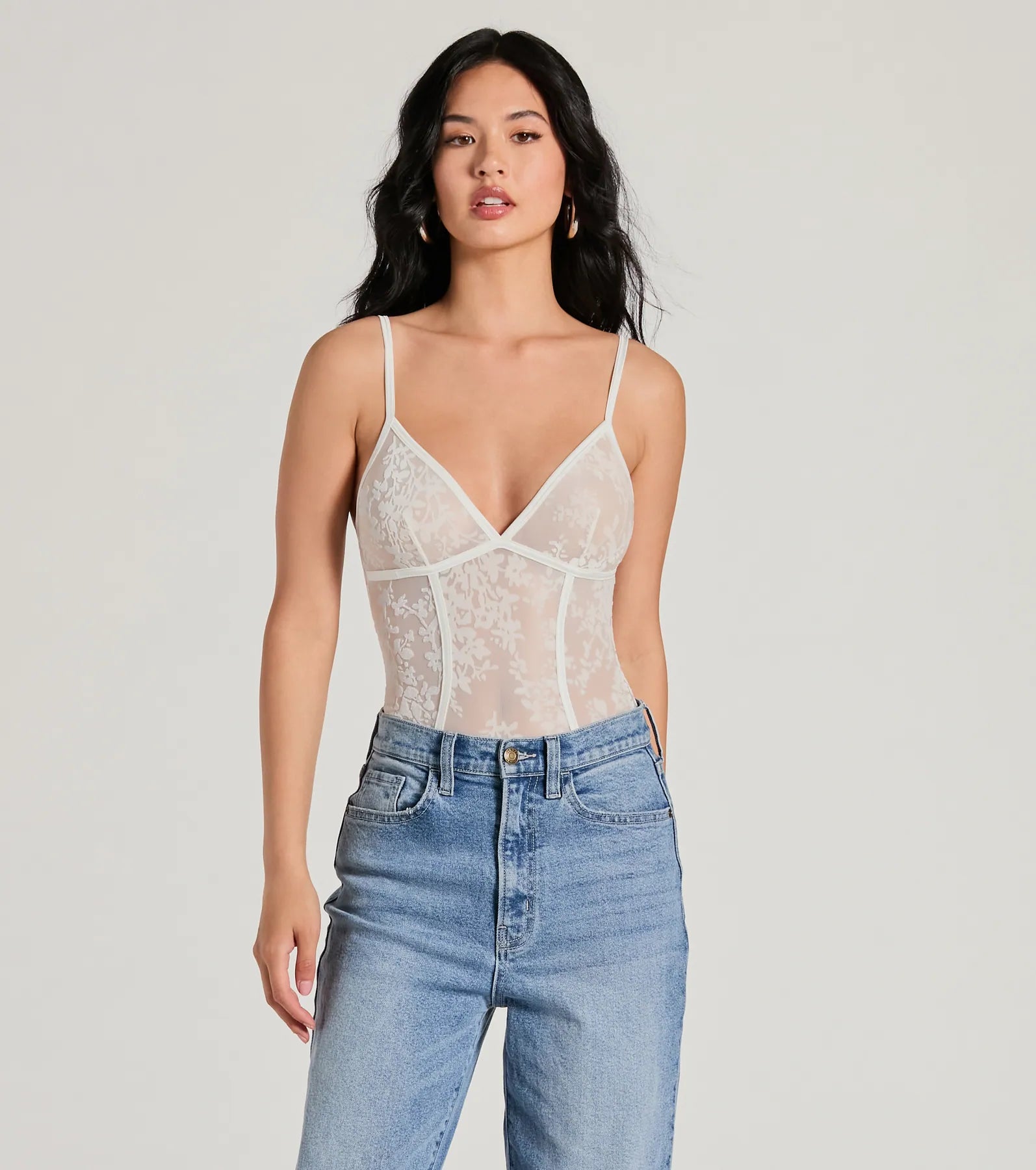 Attention Getter V-Neck Sheer Mesh Bodysuit