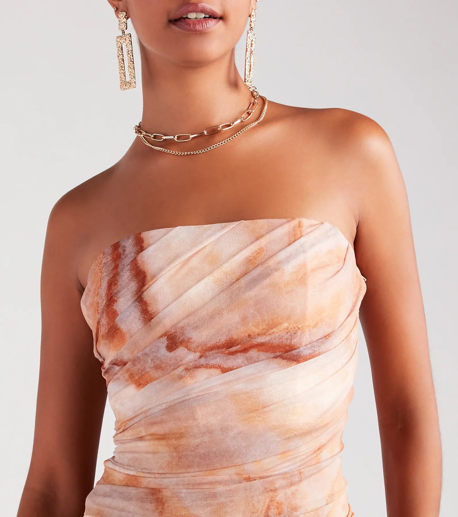 Day Dreamer Strapless Abstract Midi Dress