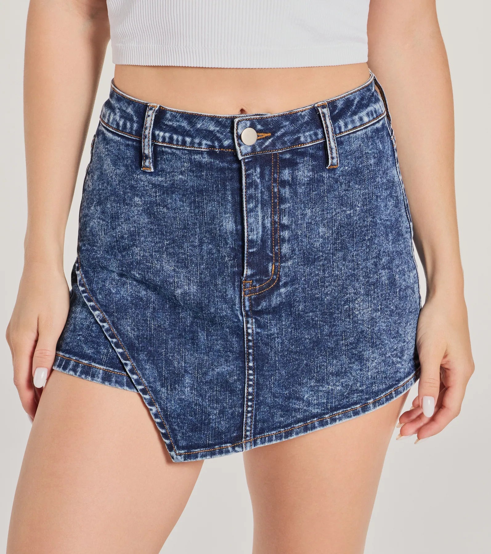 Center Stage High-Rise Acid Denim Skort