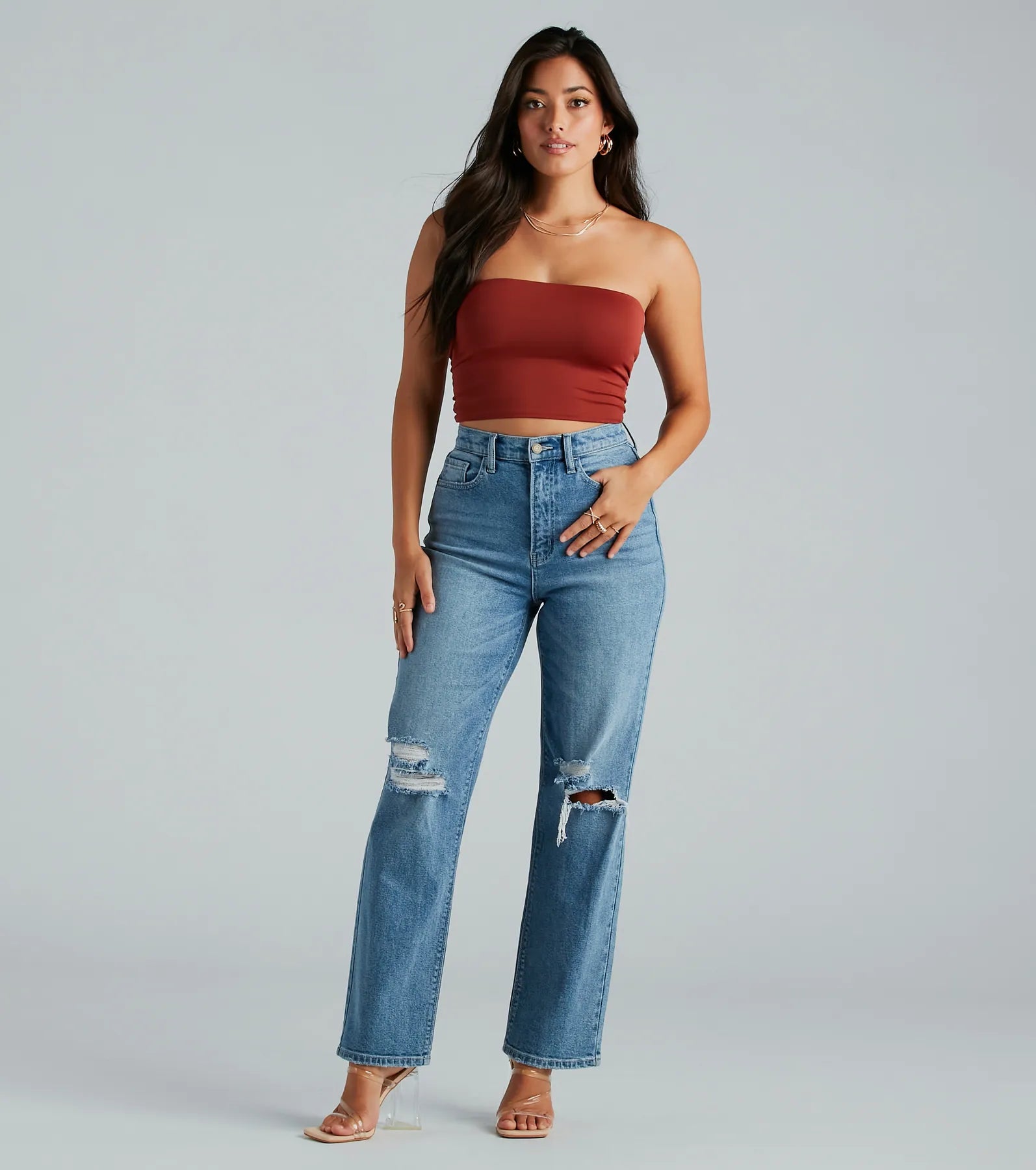 Perfect Pair High-Rise Destructed Straight-Leg Jeans