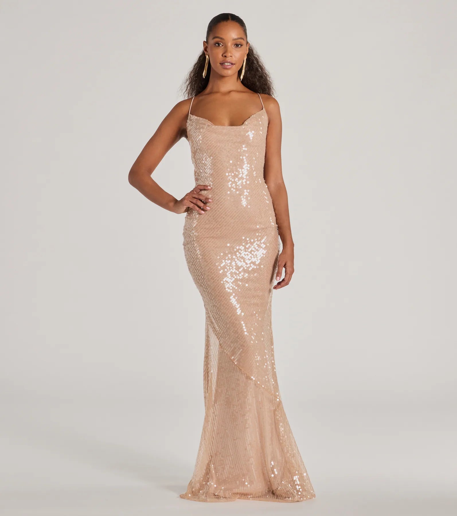 Rachael Lace Up Mermaid Sequin Formal Dress