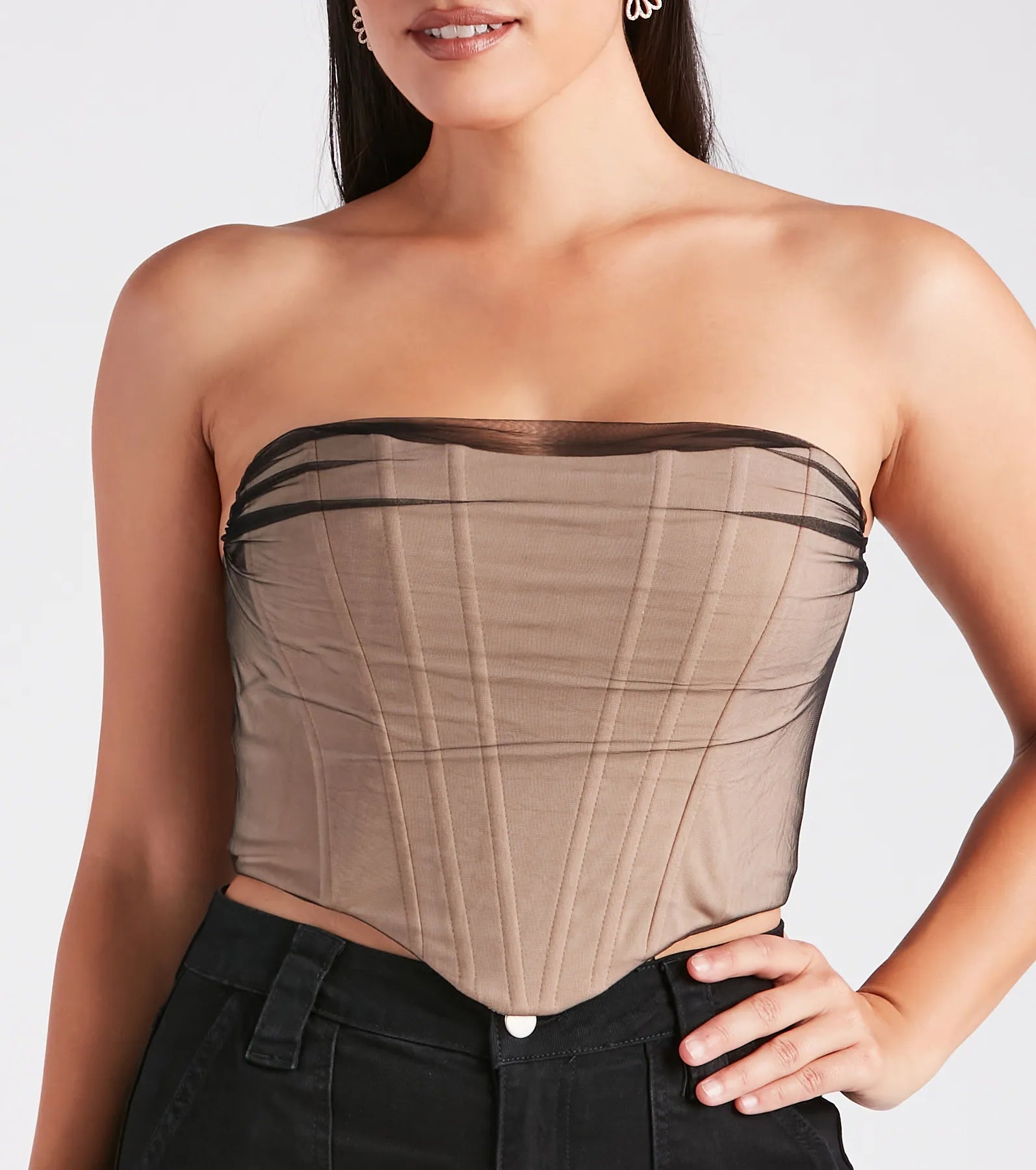 Having A Moment Ponte Tulle Corset Top