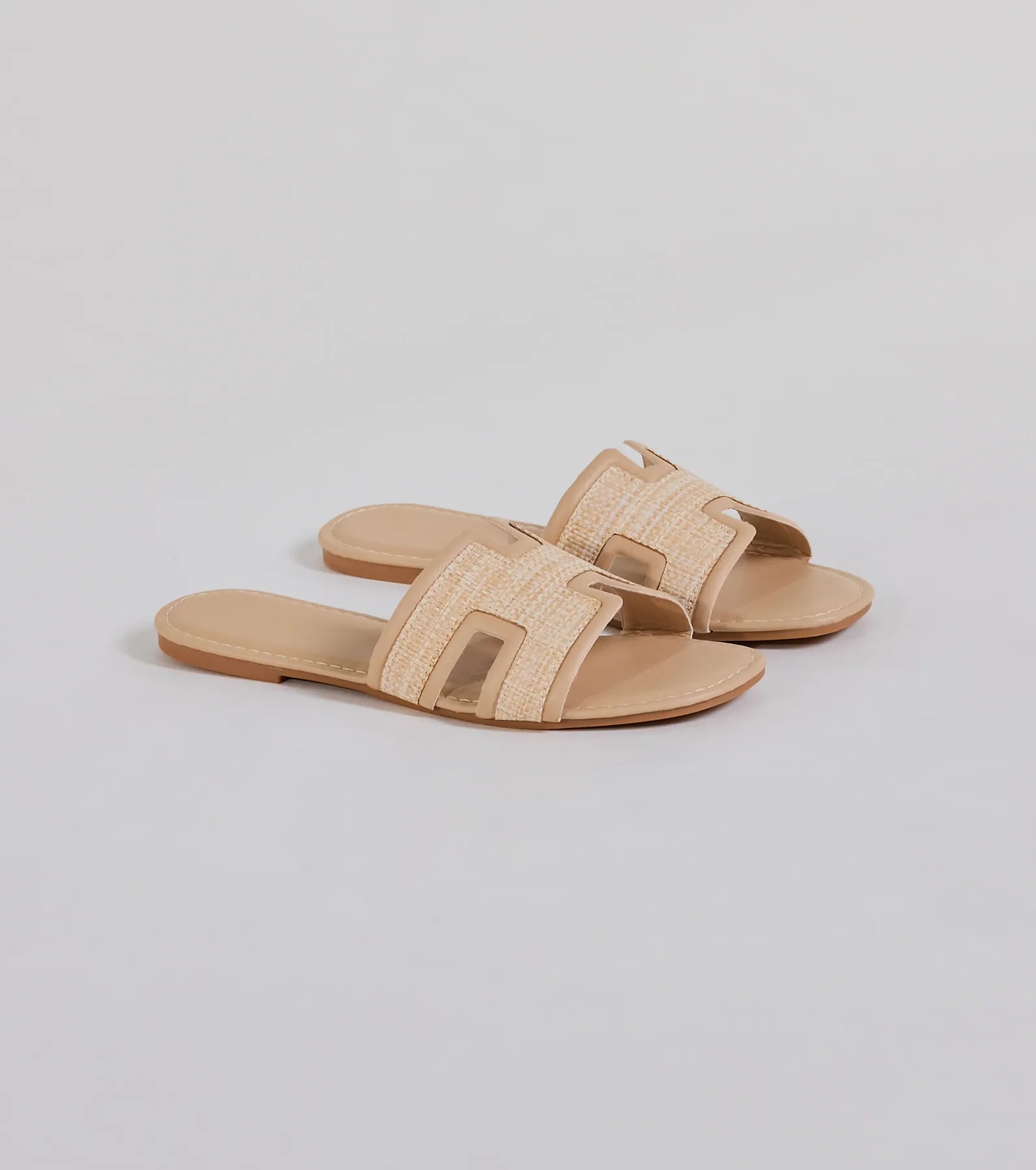 Pop Of Cute Straw Faux Leather Flat Sandals