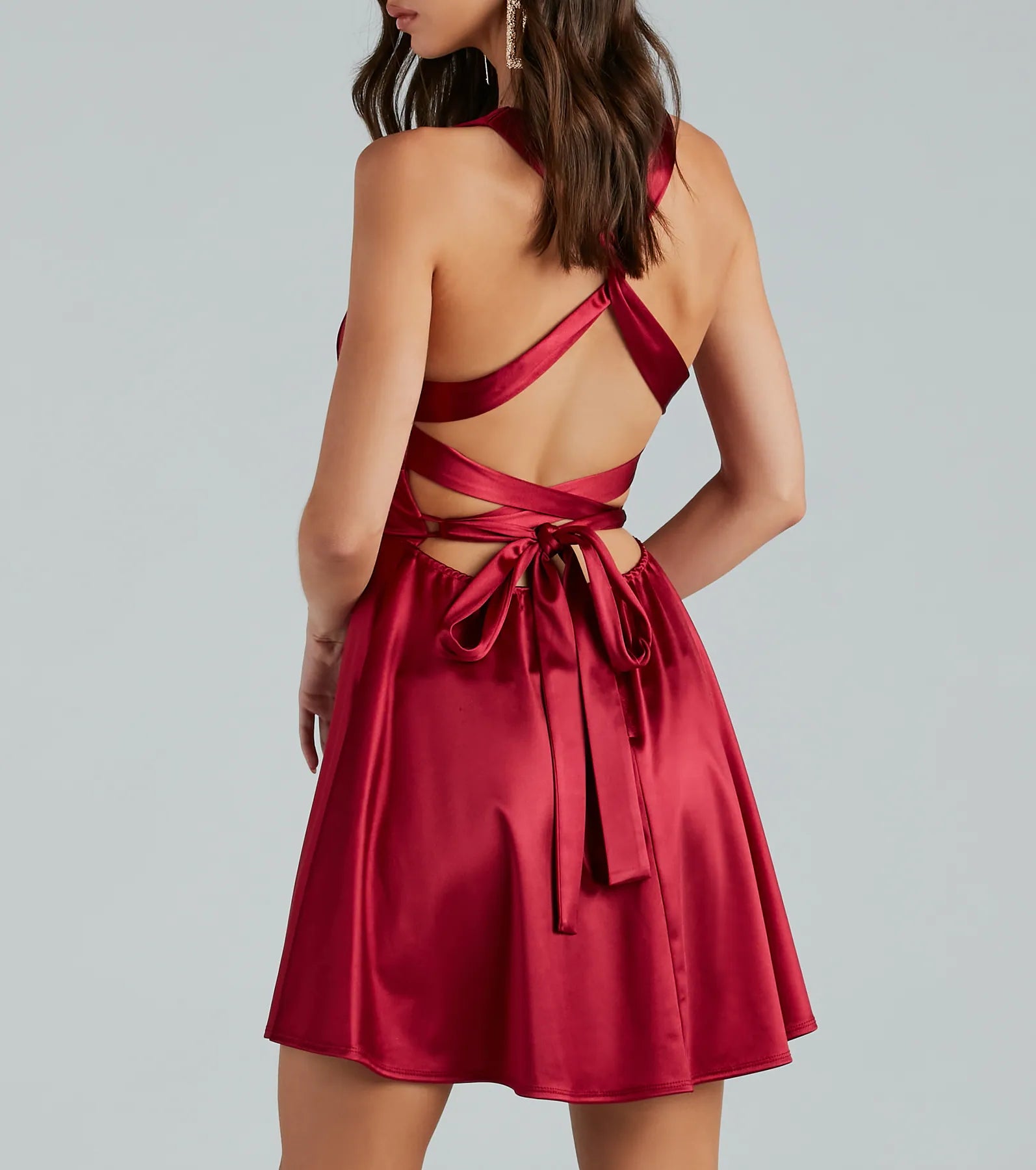 Macie Formal Satin Lace-Up Skater Dress