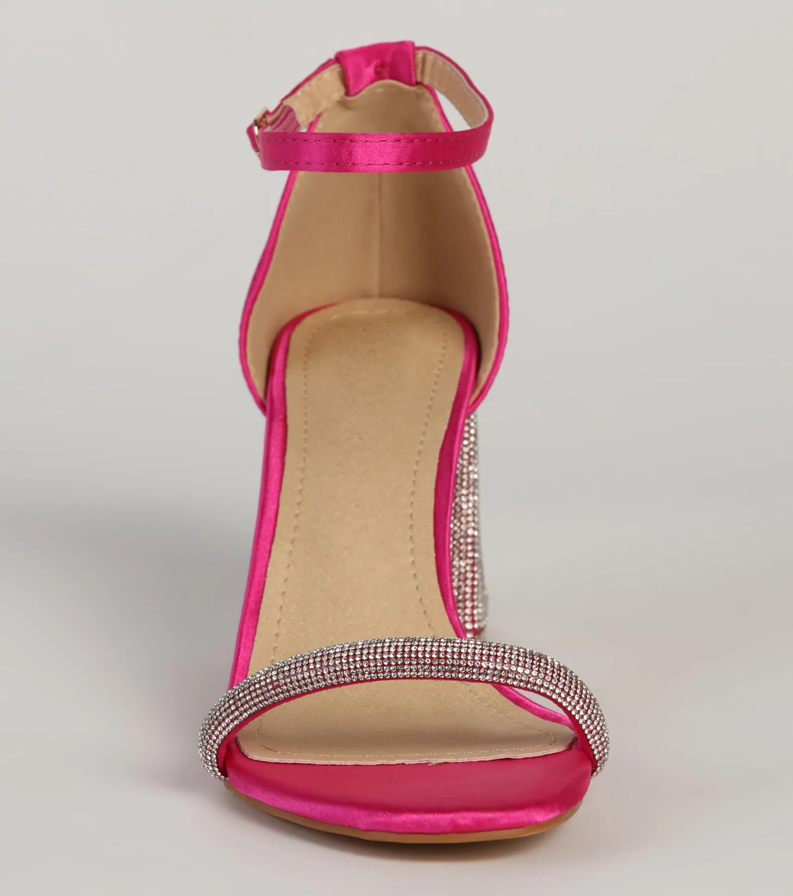 Eye-Catching Flair Rhinestone Satin Block Heels