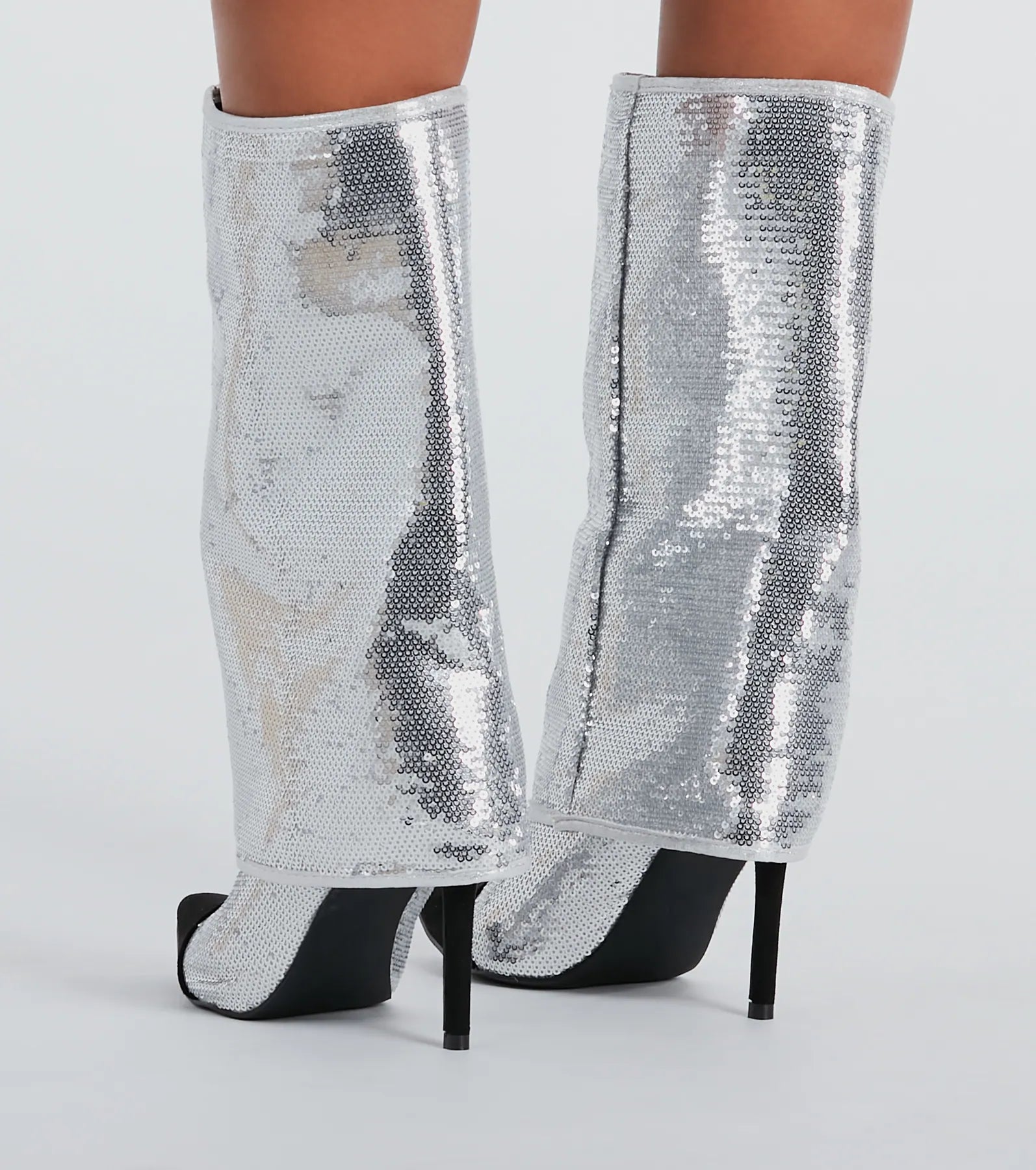 Girl's Night Sequin Fold-Over Stiletto Boots