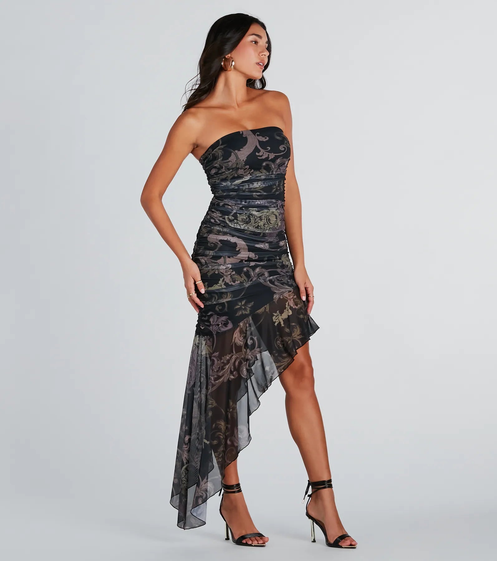 Mystical Beauty Greek Print Ruffle Midi Dress