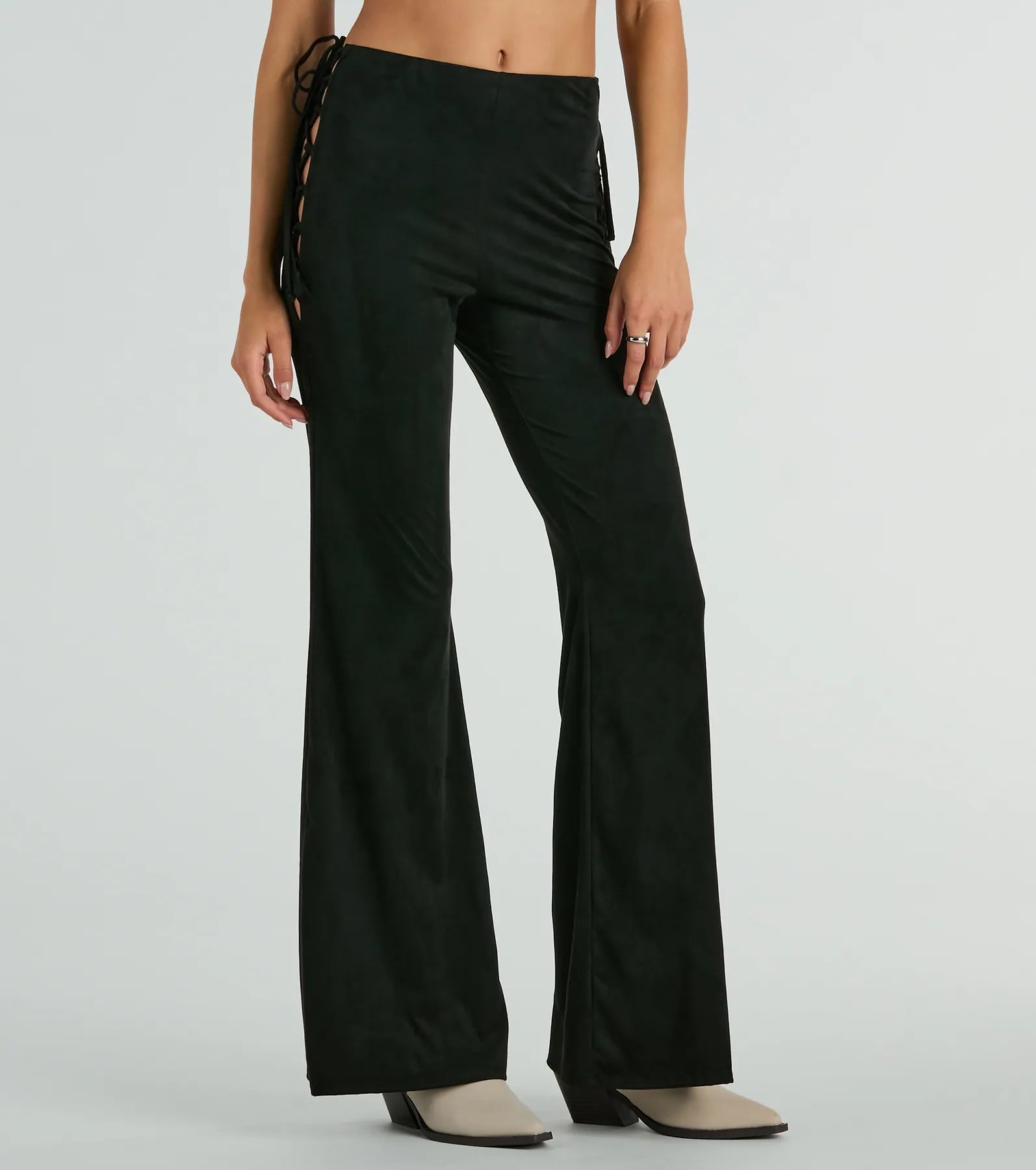 All Laced-Up Flare Faux Suede Pants