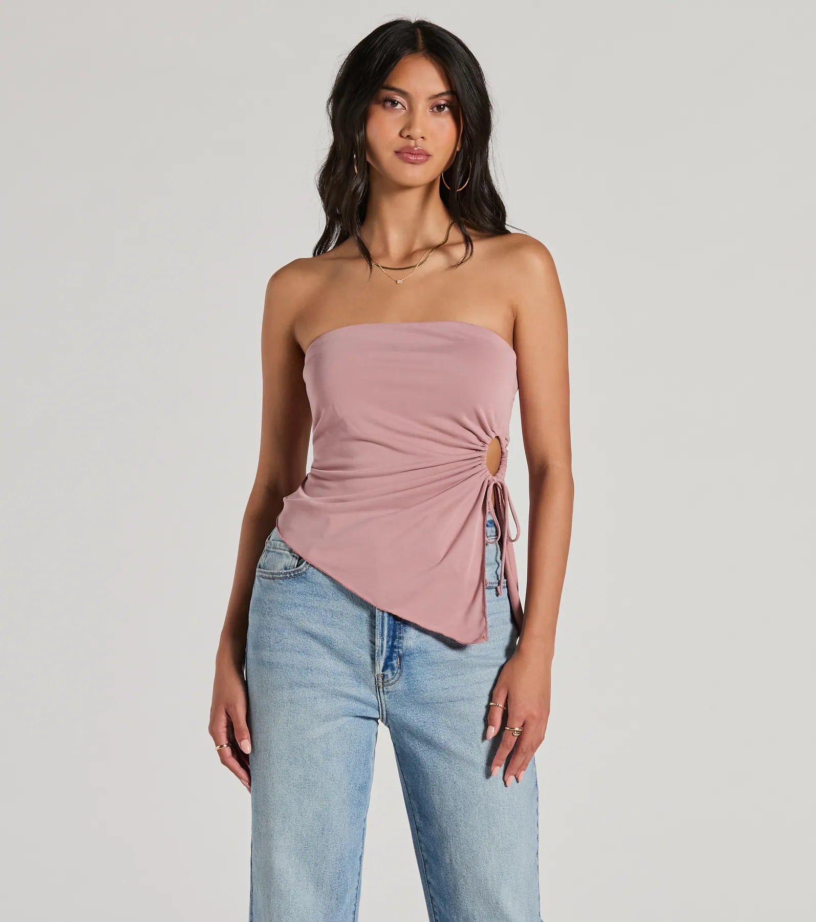 Unique Addition Strapless Cut Out Tube Crop Top