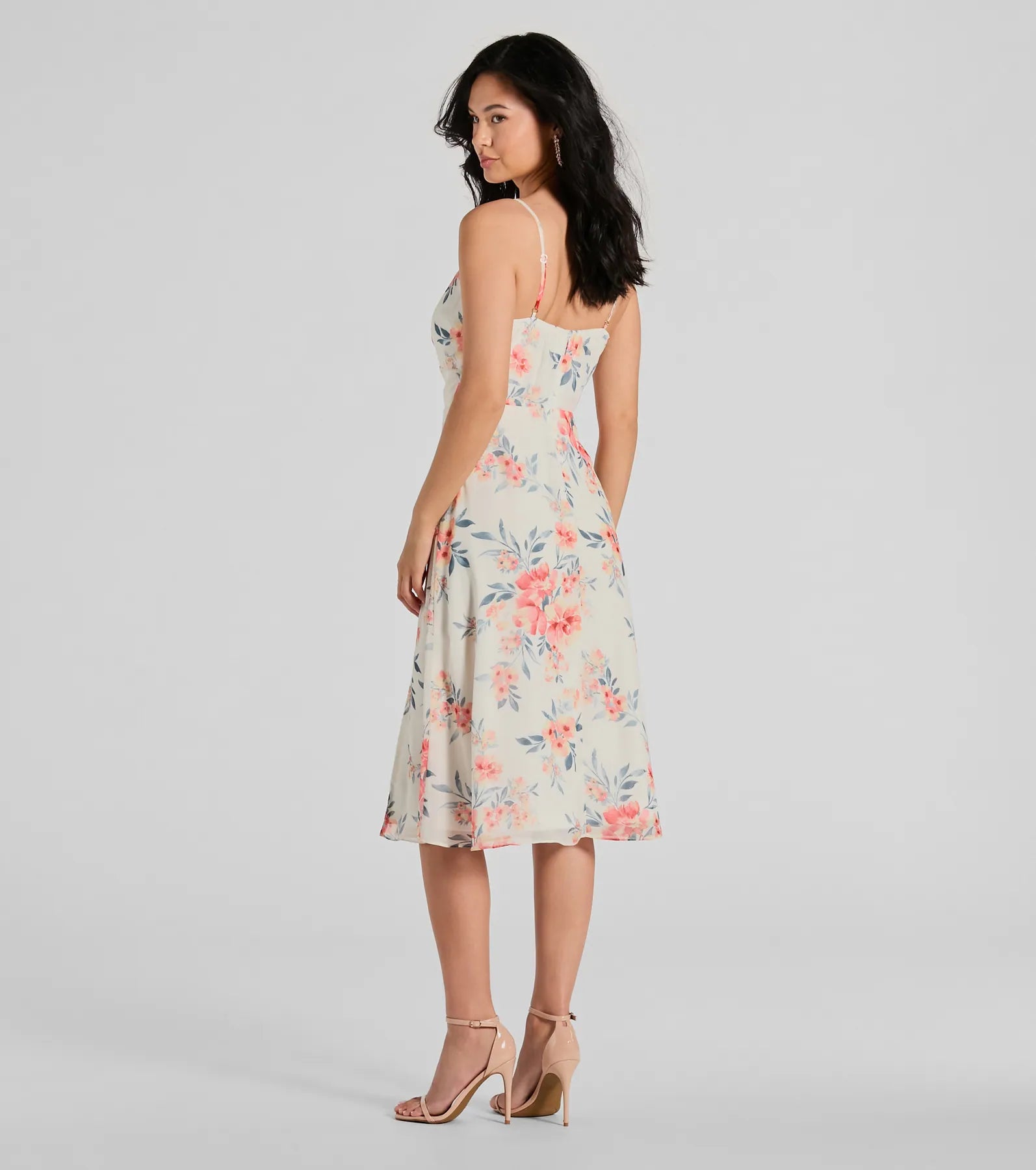 Floral Energy Sleeveless A-Line Chiffon Midi Dress