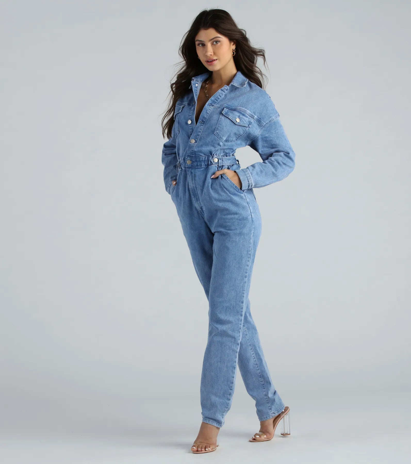 Weekend Style Long Sleeve Denim Jumpsuit