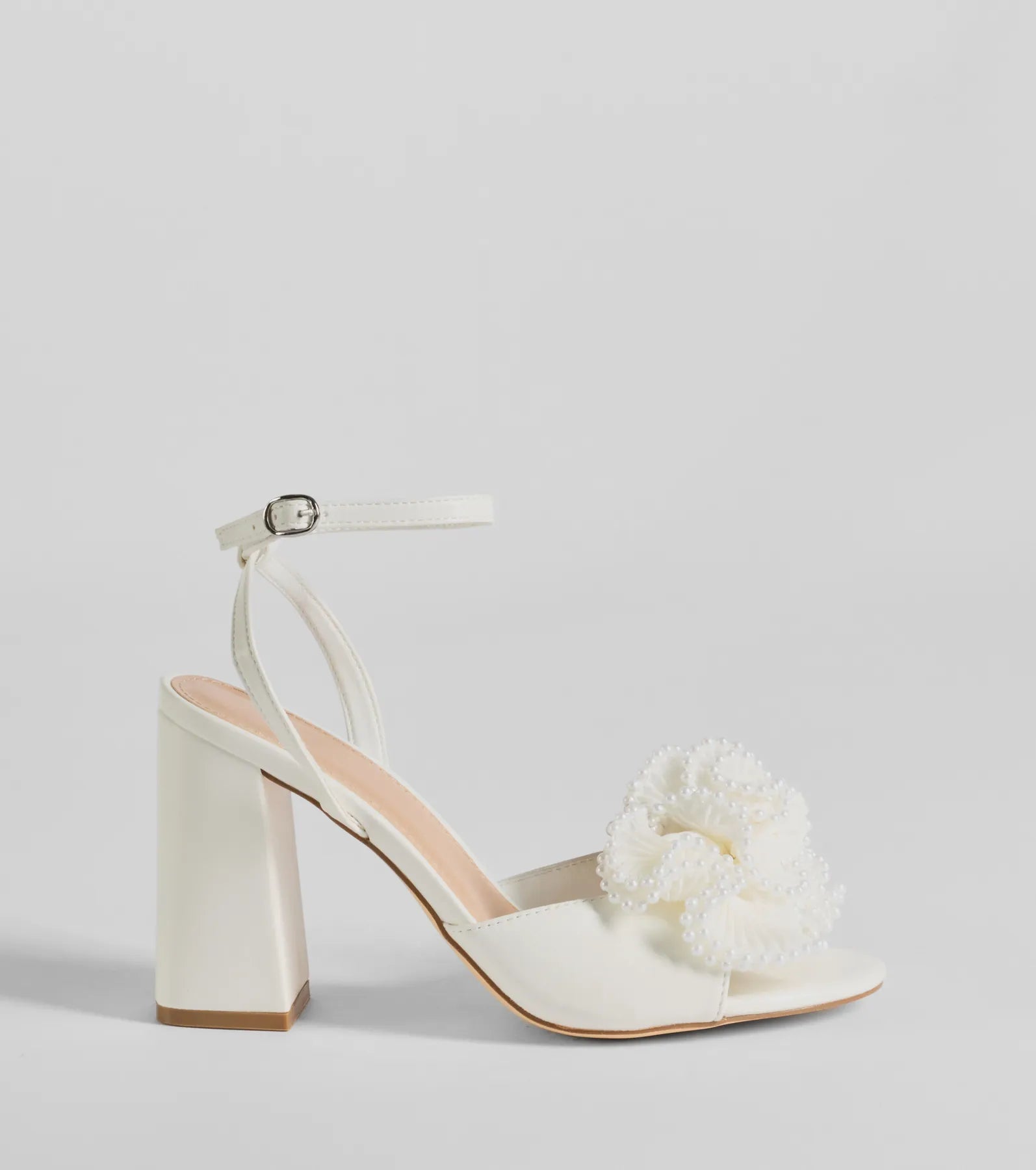 Darling Touch Beaded Ruffle Block Heels