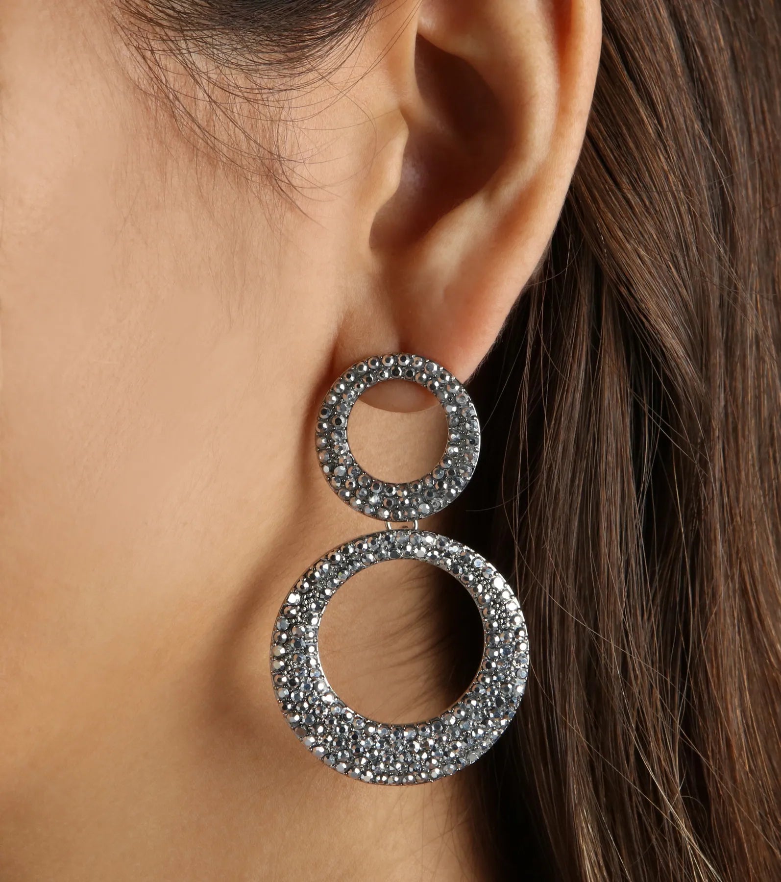 Edgy Glam Era Rhinestone Double Hoop Earrings