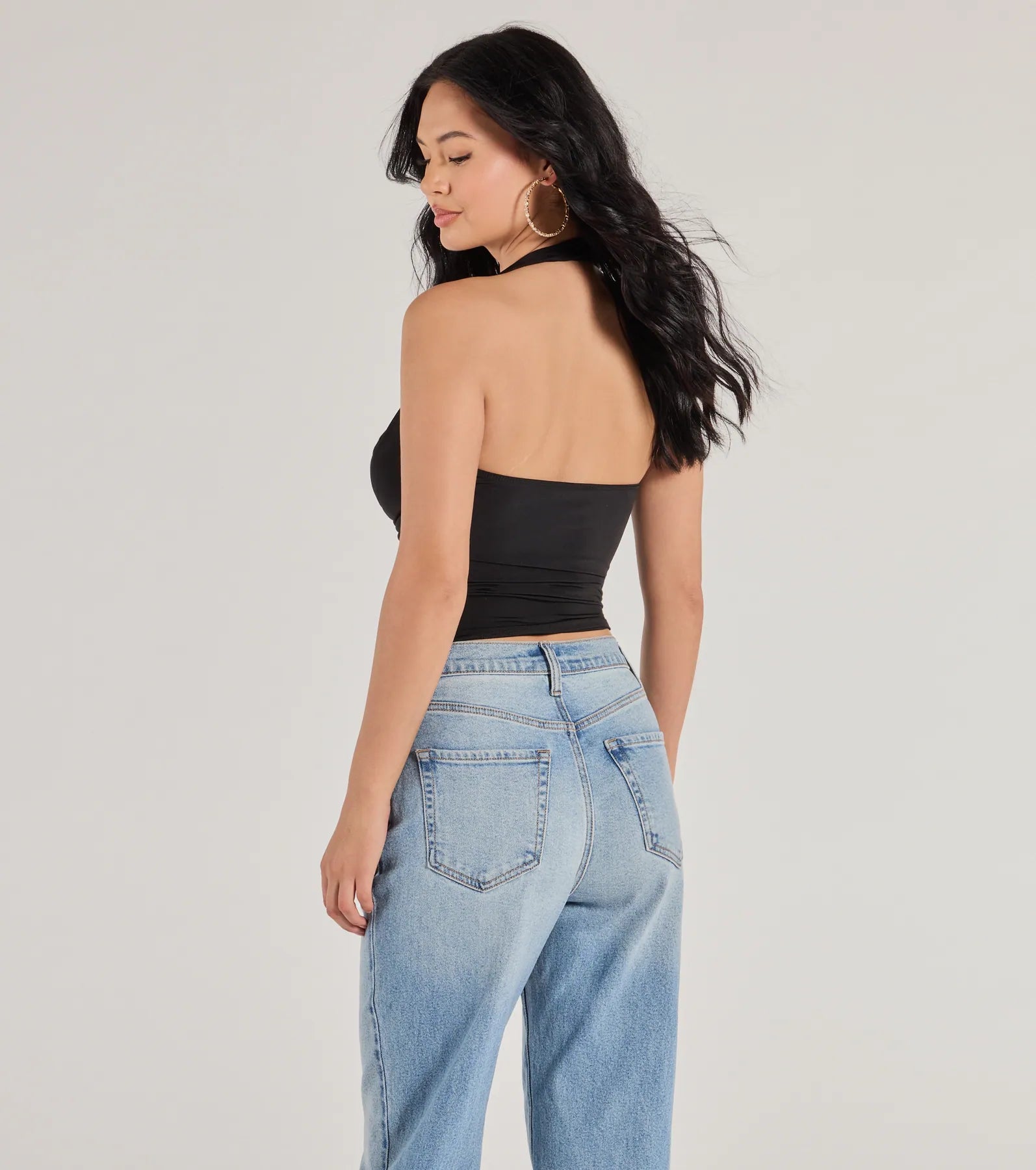 Elevated Sleek Knit Cowl Neck Halter Top