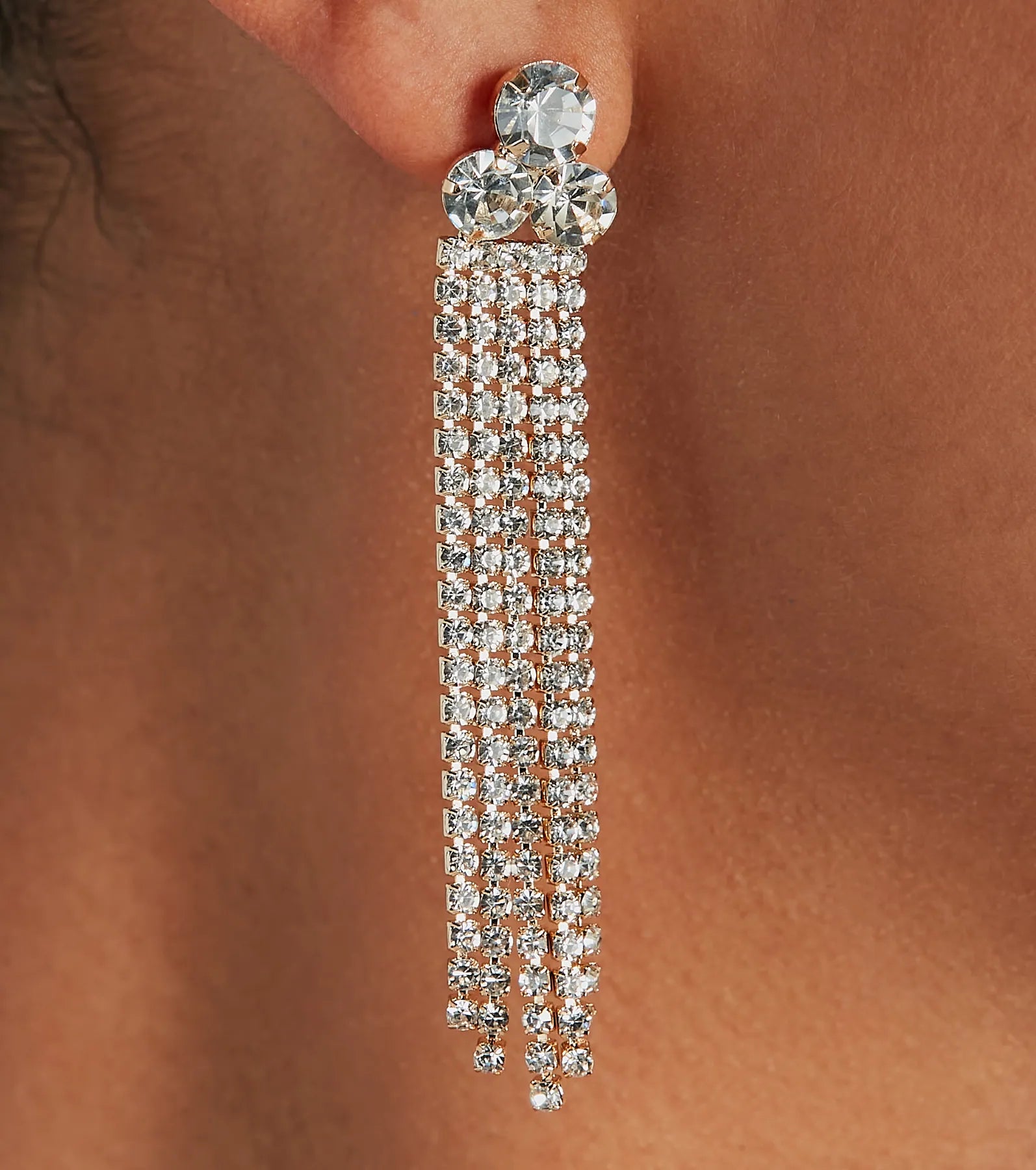 Raise The Bar Rhinestone Linear Fringe Earrings