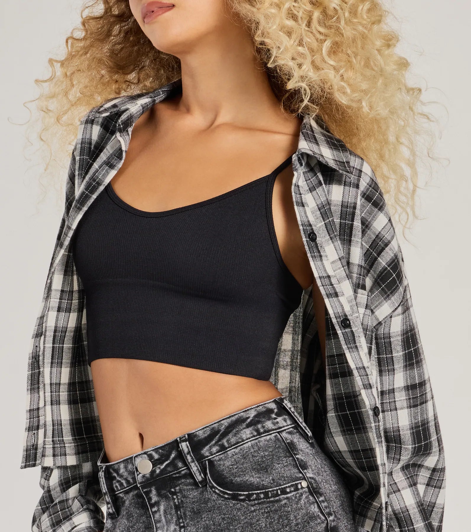 Casual Style Button-Down Plaid Flannel Top