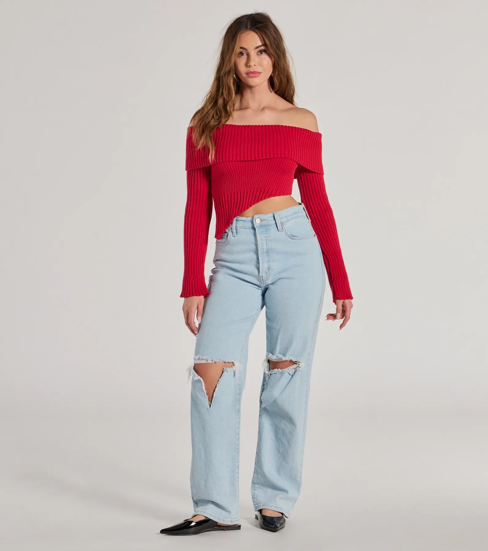 Always Got The Glam Off-The-Shoulder Asymmetrical Crop Top