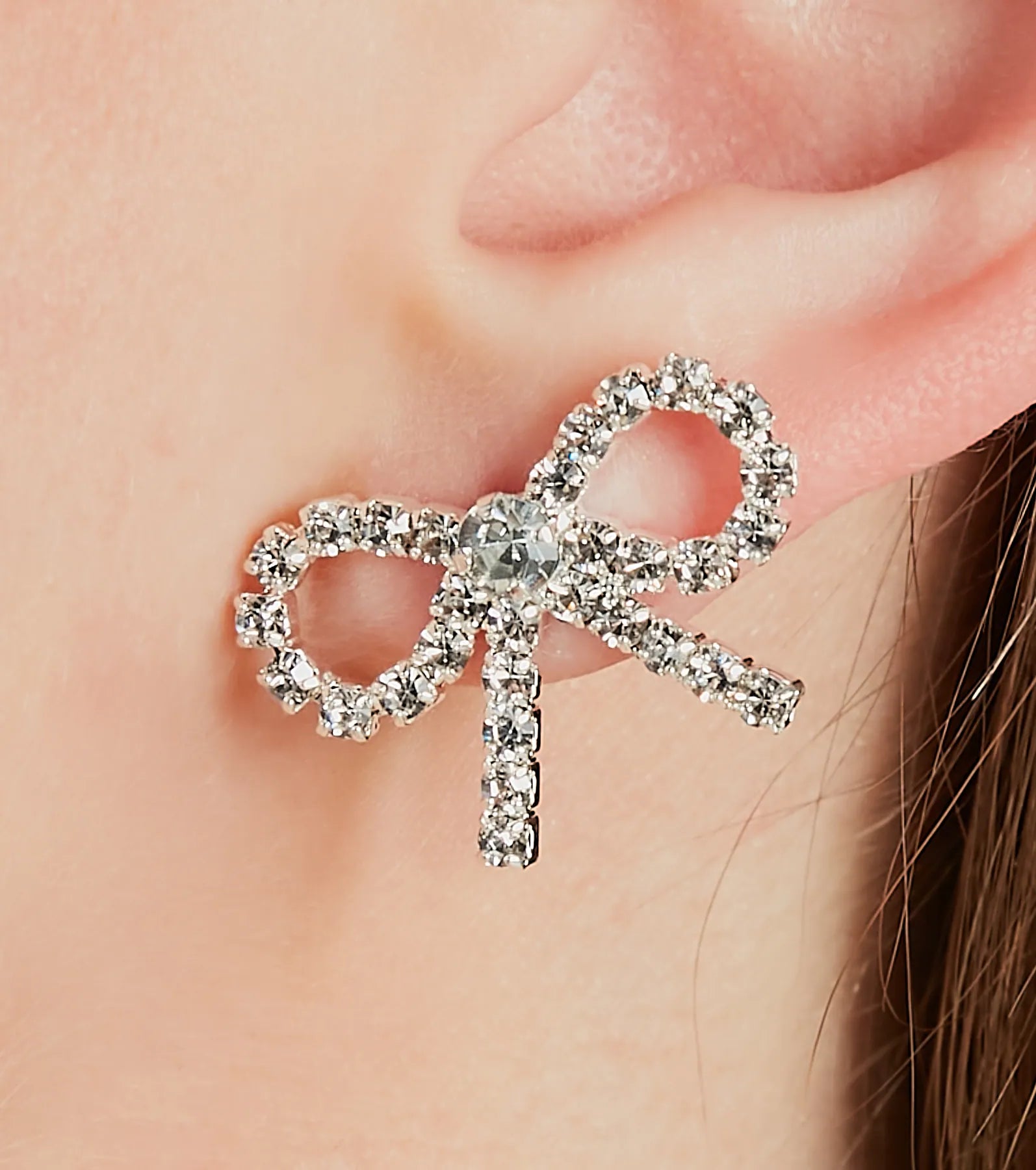 Simply Glam Rhinestone Bow Stud Earrings