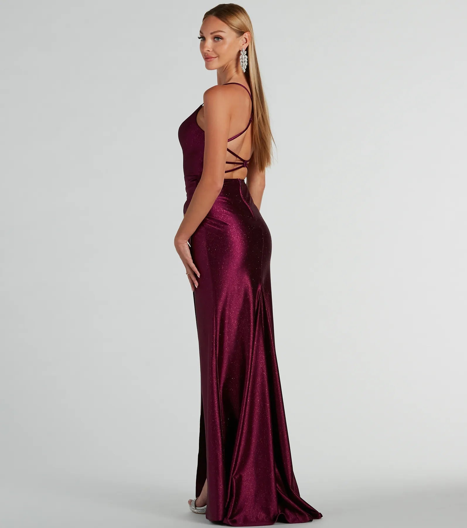 Celia Strappy Back A-Line Glitter Formal Dress