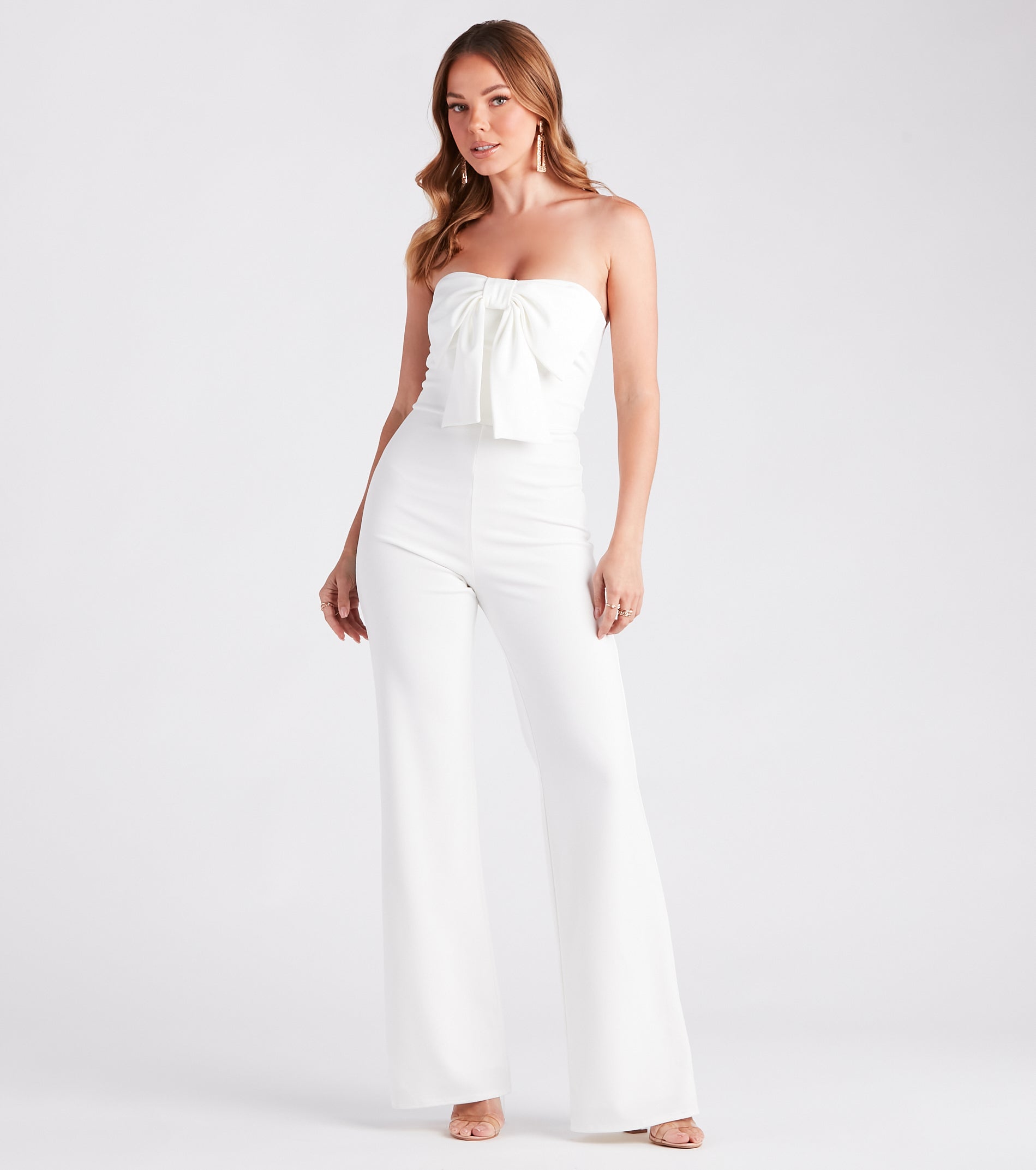 Steal The Show Strapless Crepe Bow Jumpsuit