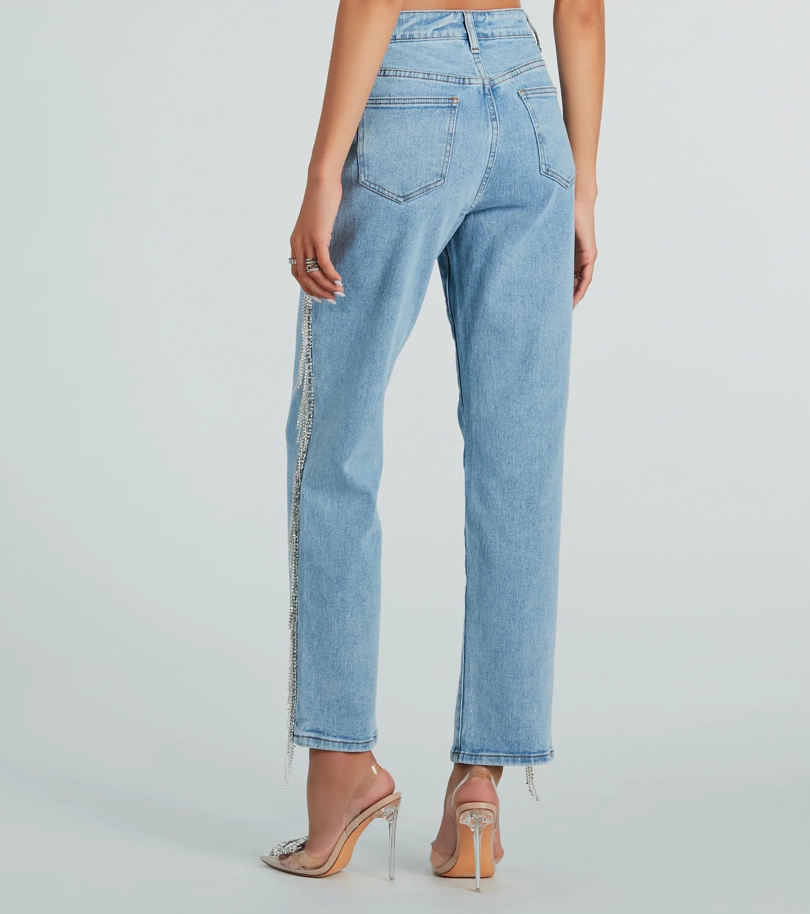 She Glistens High-Rise Rhinestone Denim Jeans