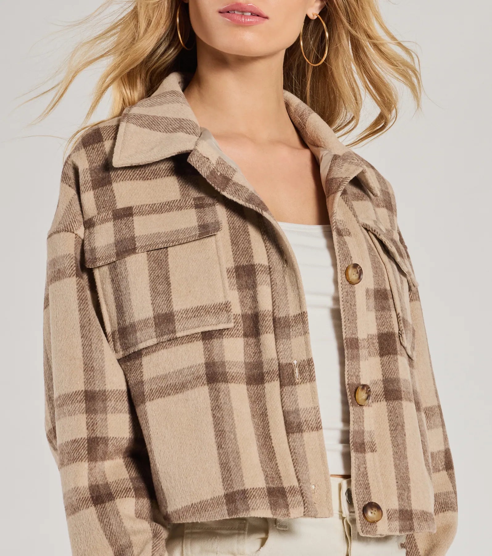 Perfectly Plaid Woven Oversized Cropped Shacket