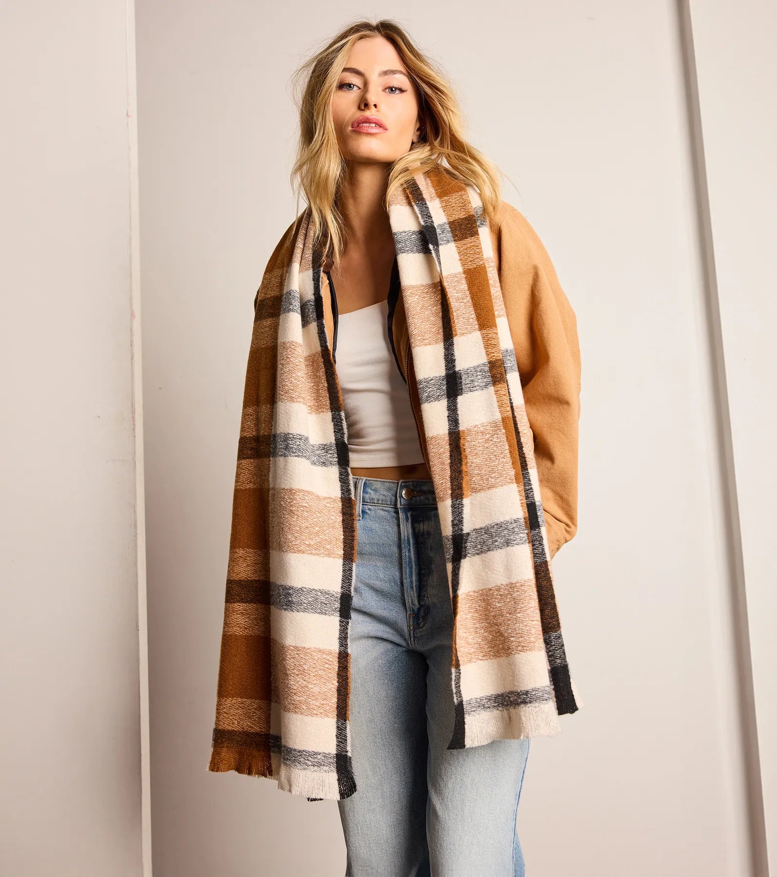 Softest Style Plaid Frayed Scarf