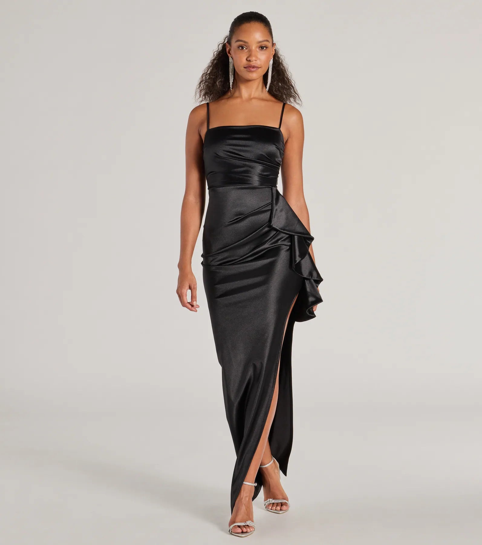 Melissa Sleeveless Ruffle Slim Satin Formal Dress