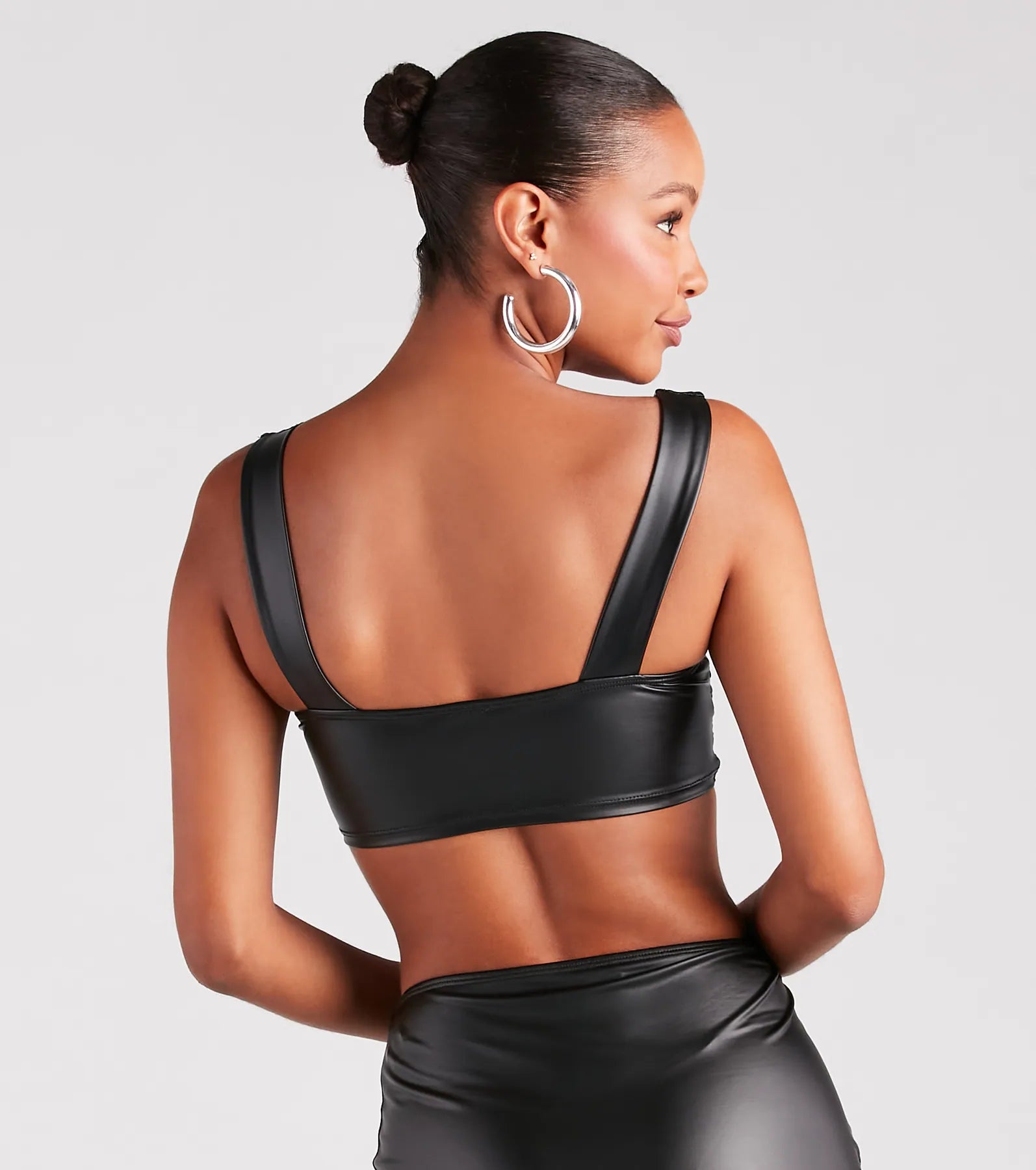 Make It Bloom Faux Leather Rosette Crop Top