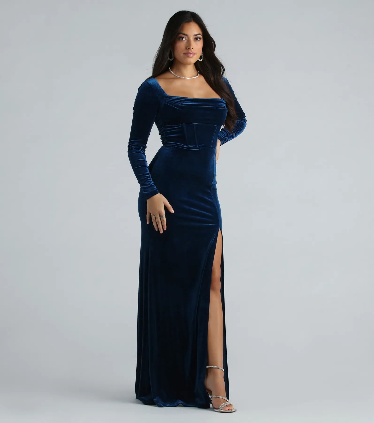 Pam Formal Velvet Long Sleeve Mermaid Dress