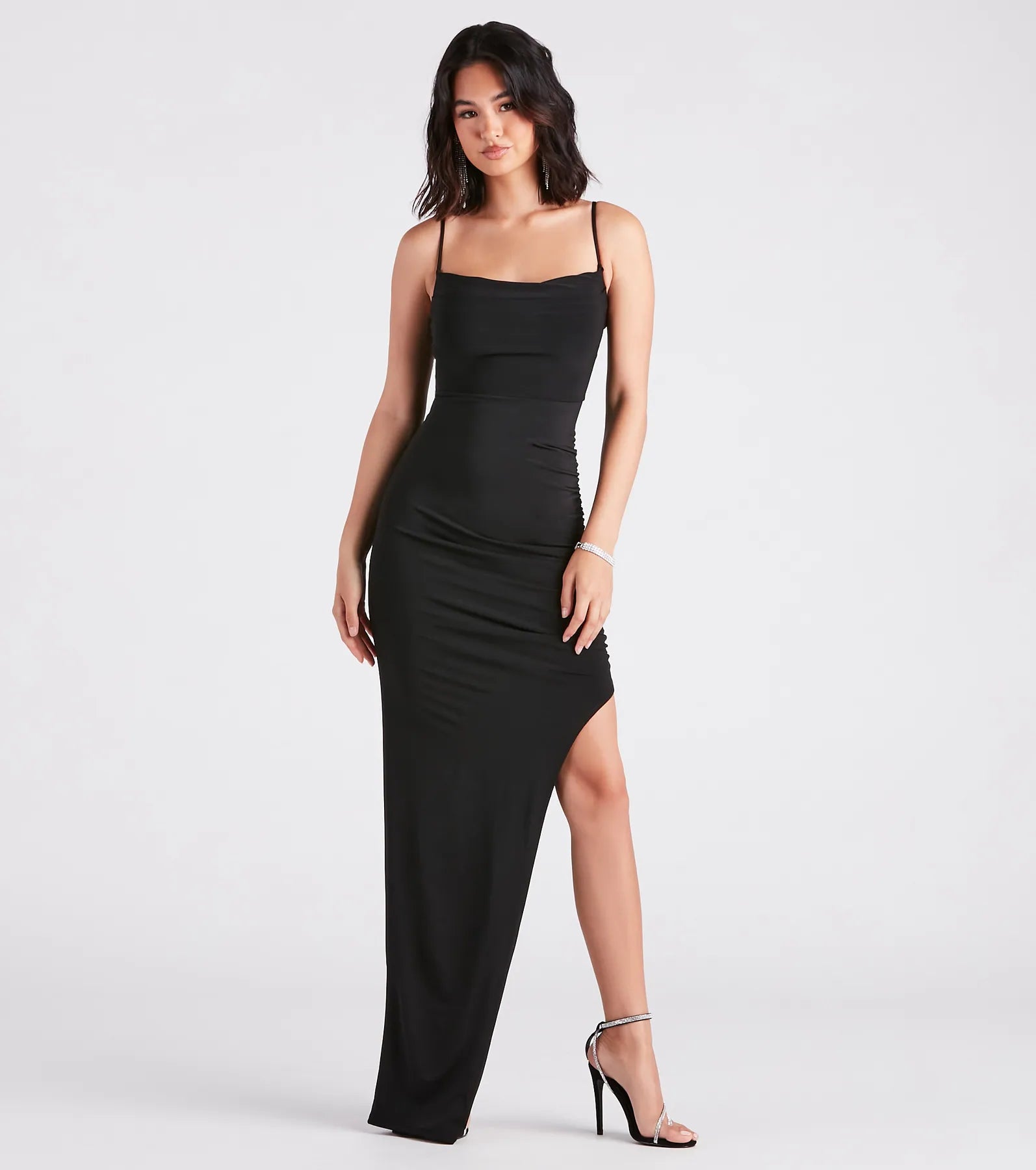 Mina Ruched High Slit Formal Dress